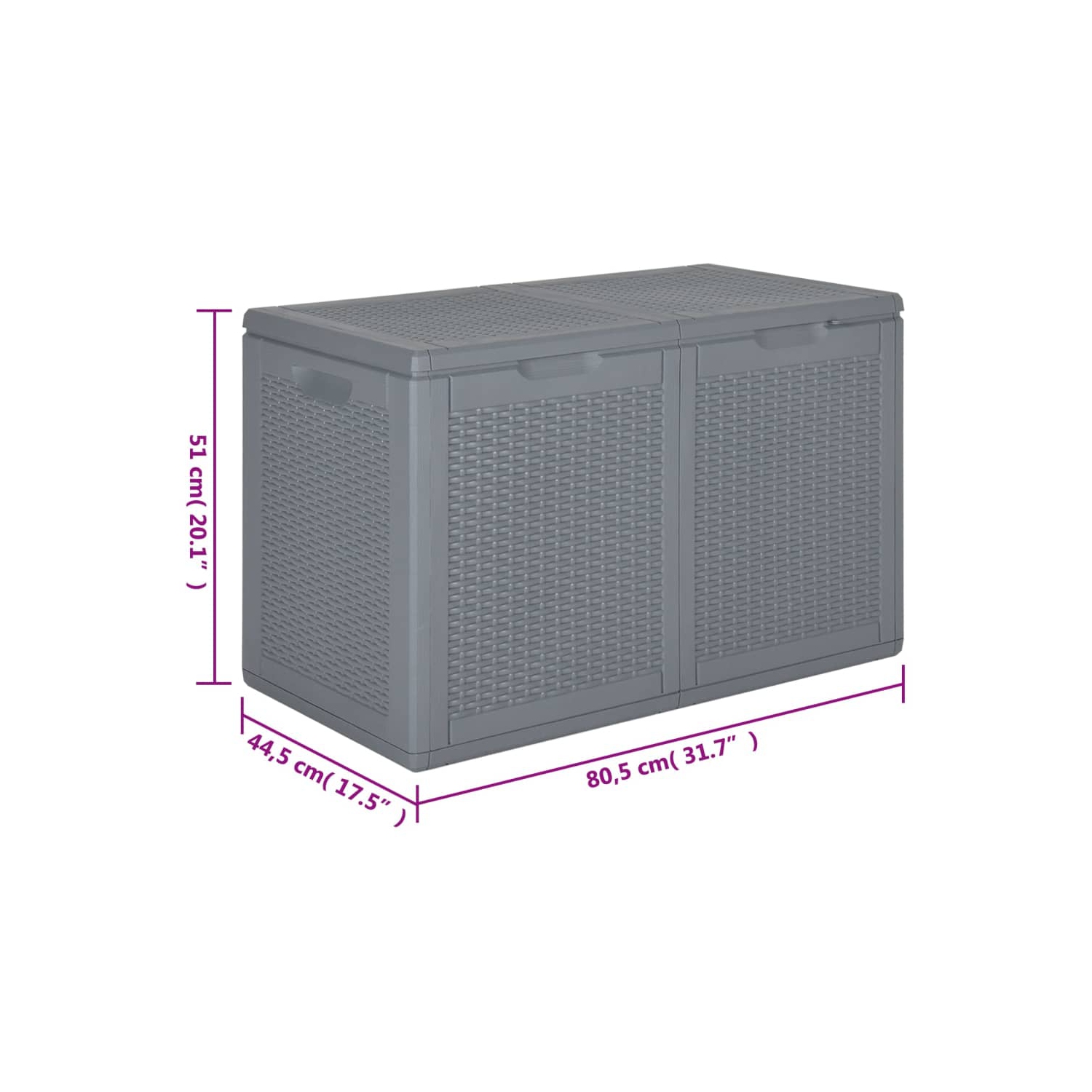 vidaXL Garden Storage Box Grey PP Rattan 180 L