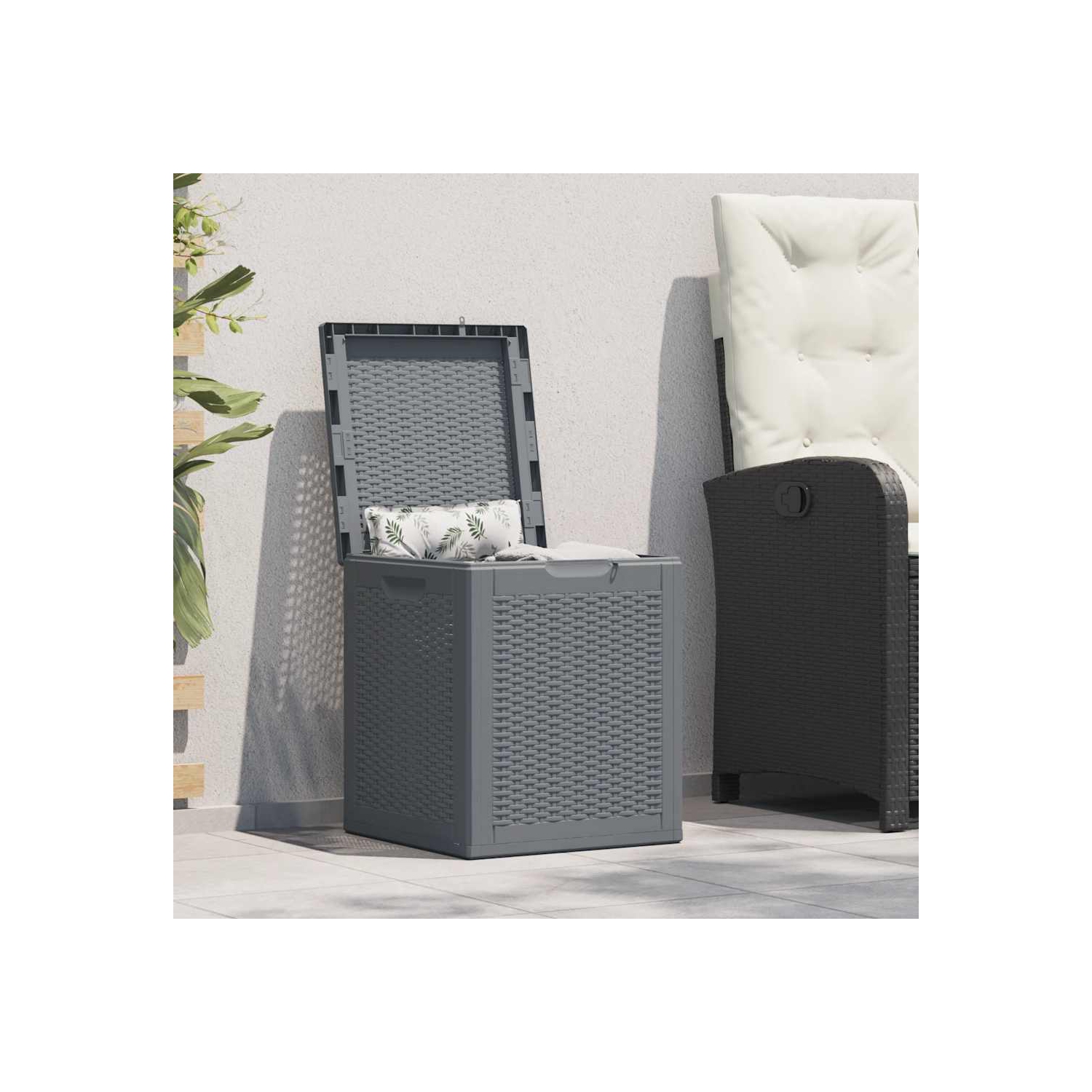 vidaXL Garden Storage Box Grey PP Rattan 90 L