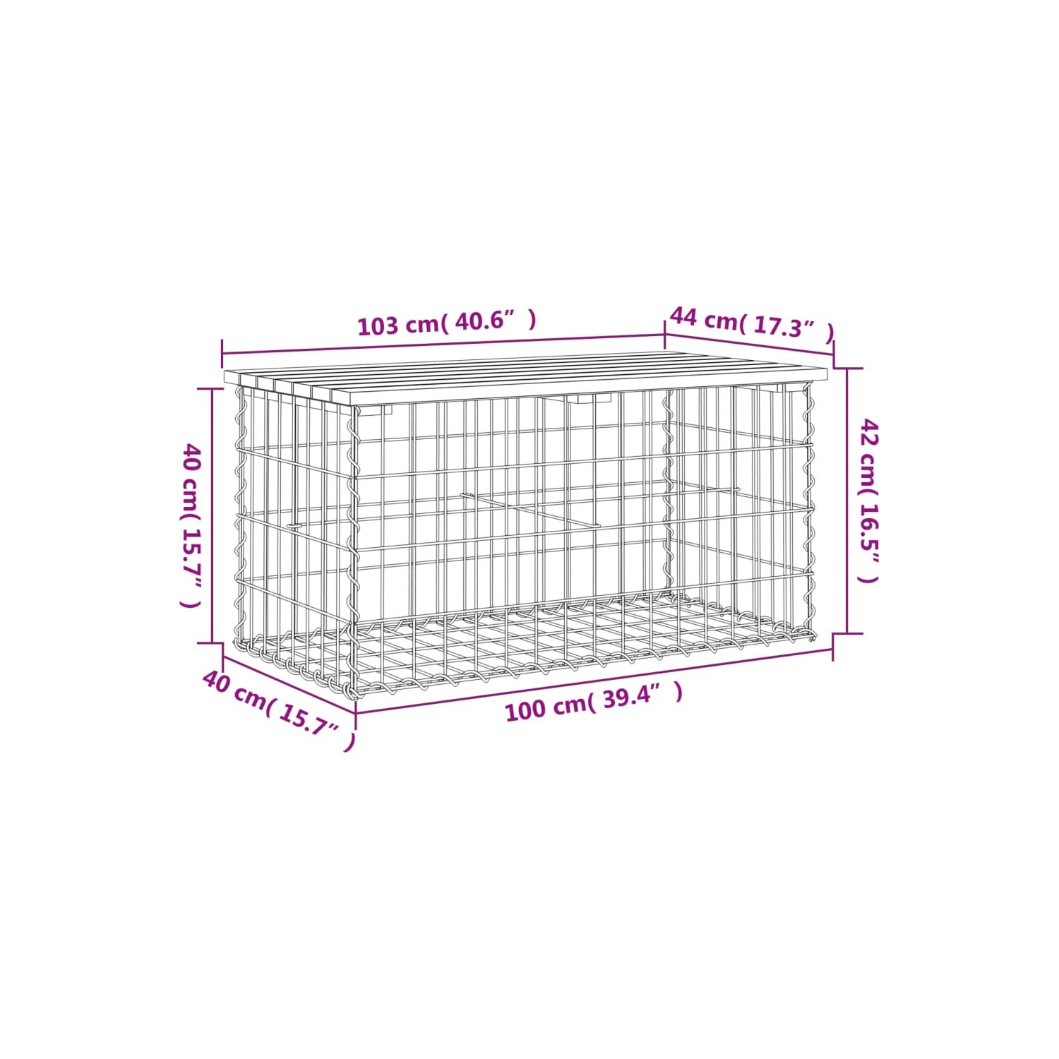 vidaXL Garden Bench Gabion Design 103x44x42 cm Solid Wood Pine