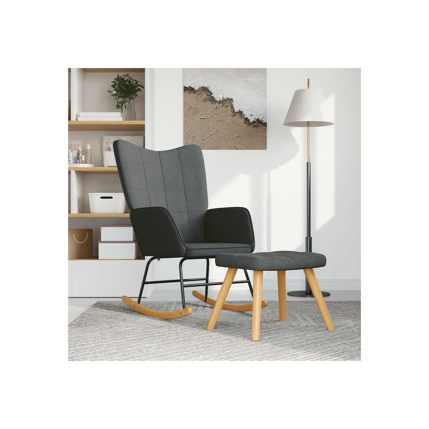 Chaise berçante VidaXL avec tabouret en tissu gris foncé