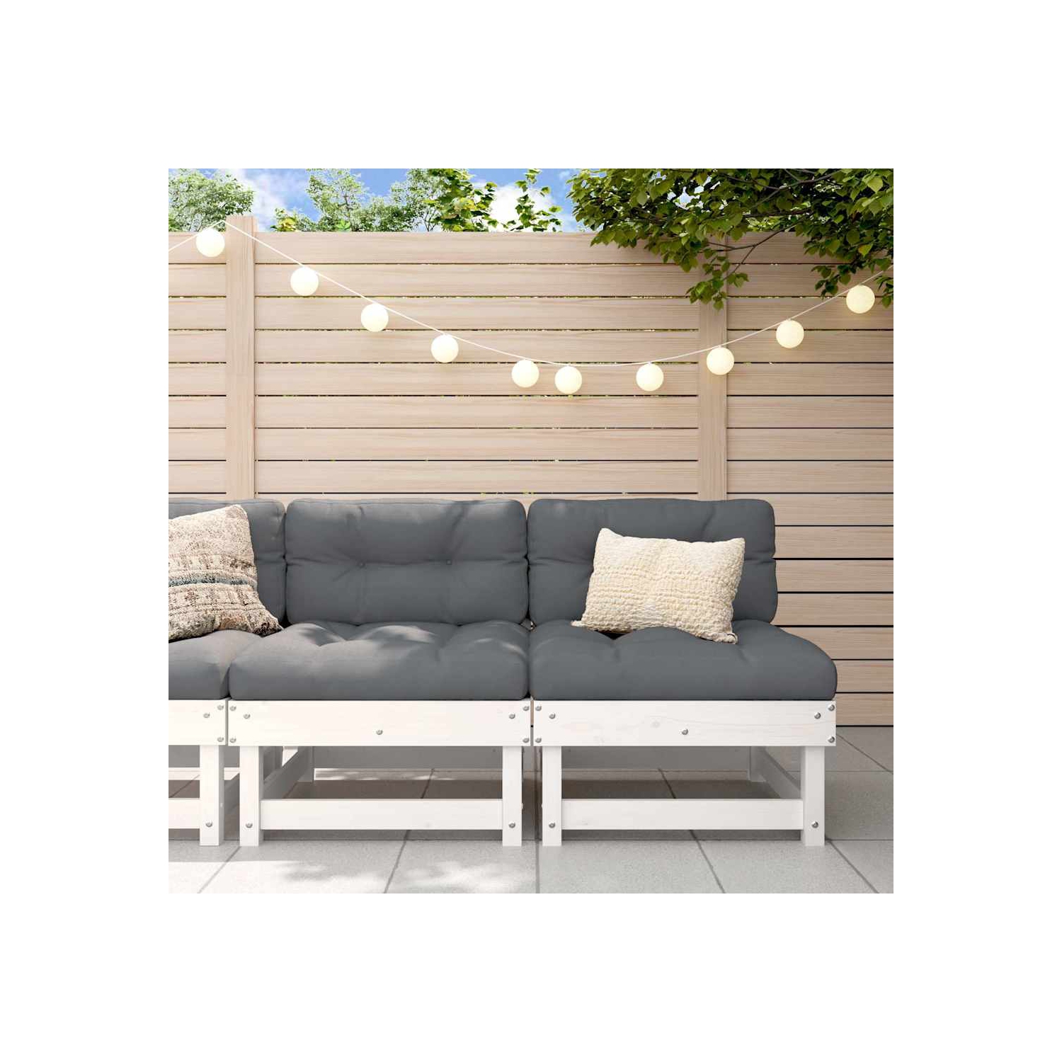 vidaXL Middle Sofas with Cushions 2 pcs White Solid Wood Pine