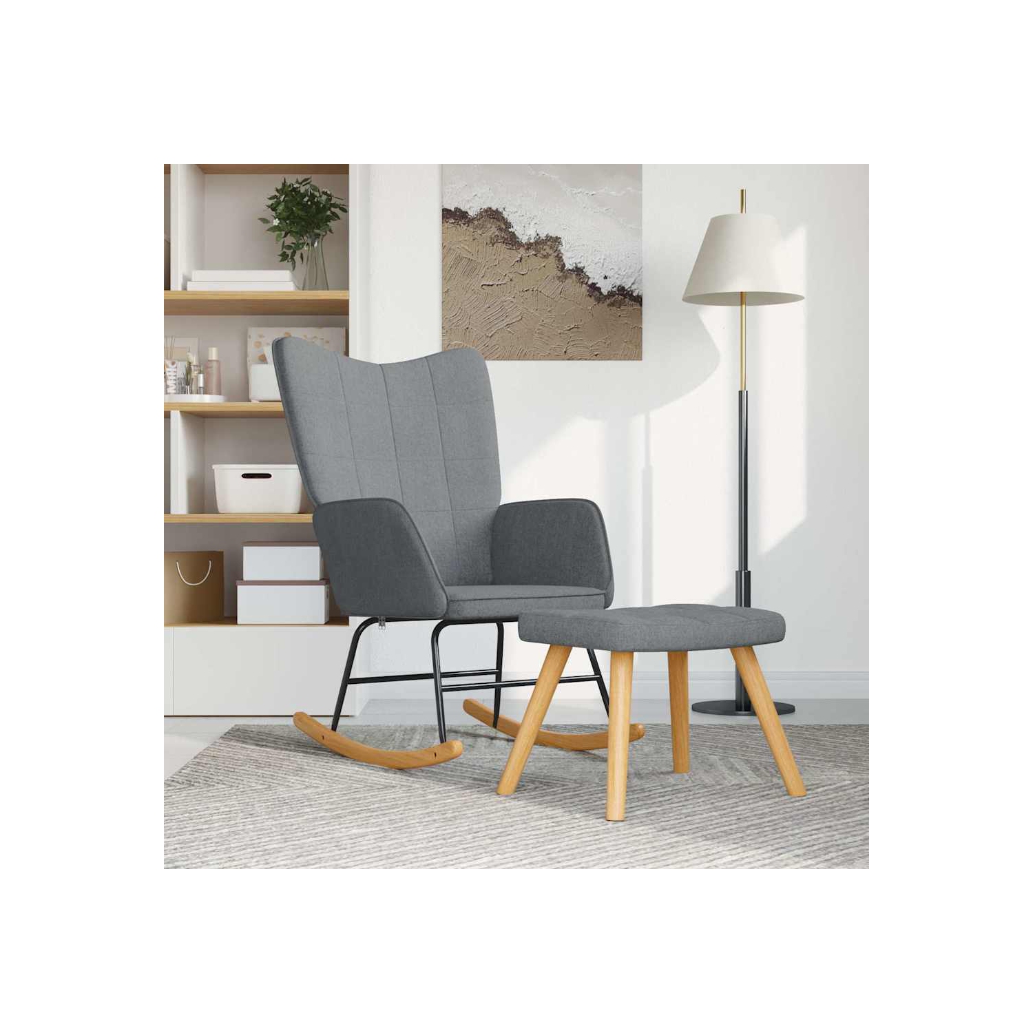 vidaXL Rocking Chair with a Stool Light Grey Fabric