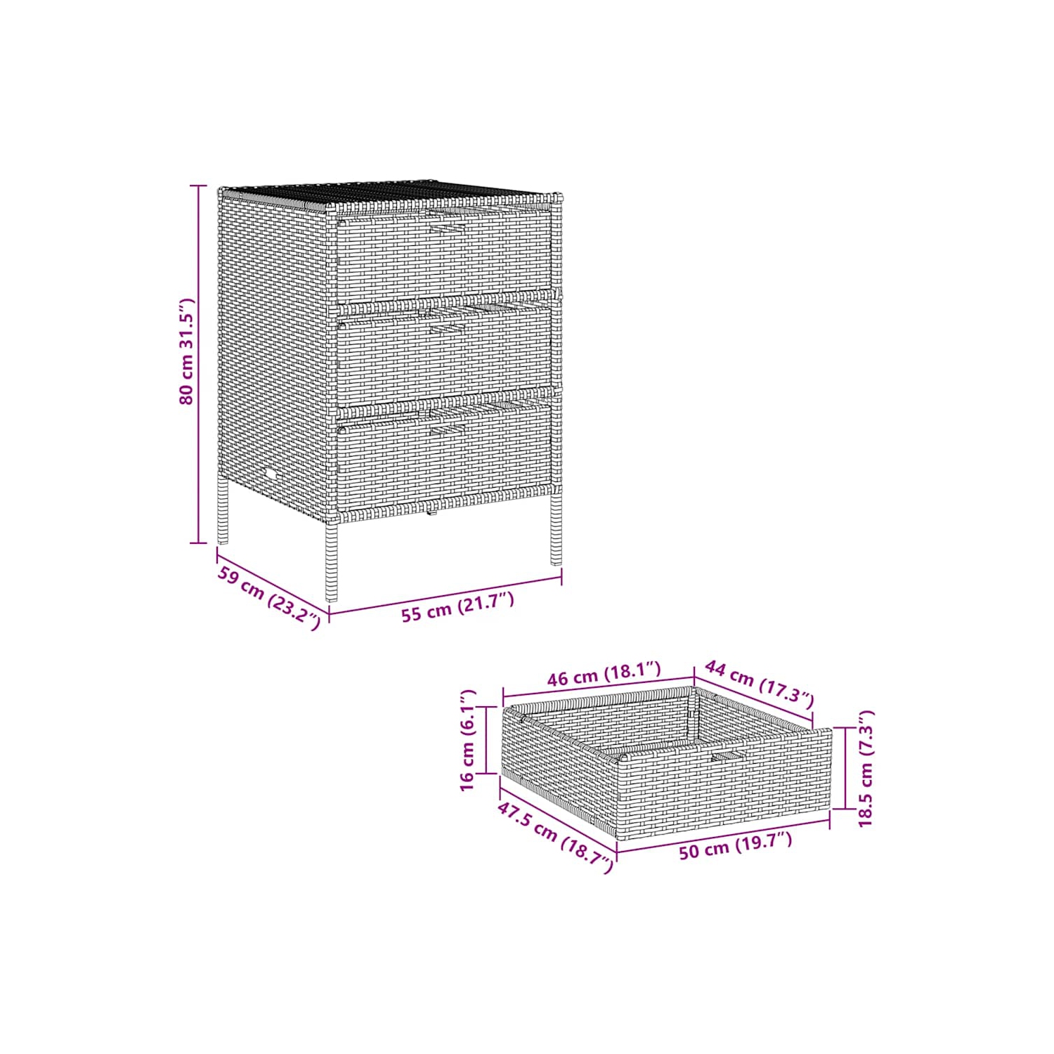 vidaXL Garden Storage Cabinet Beige 55x59x80 cm Poly Rattan