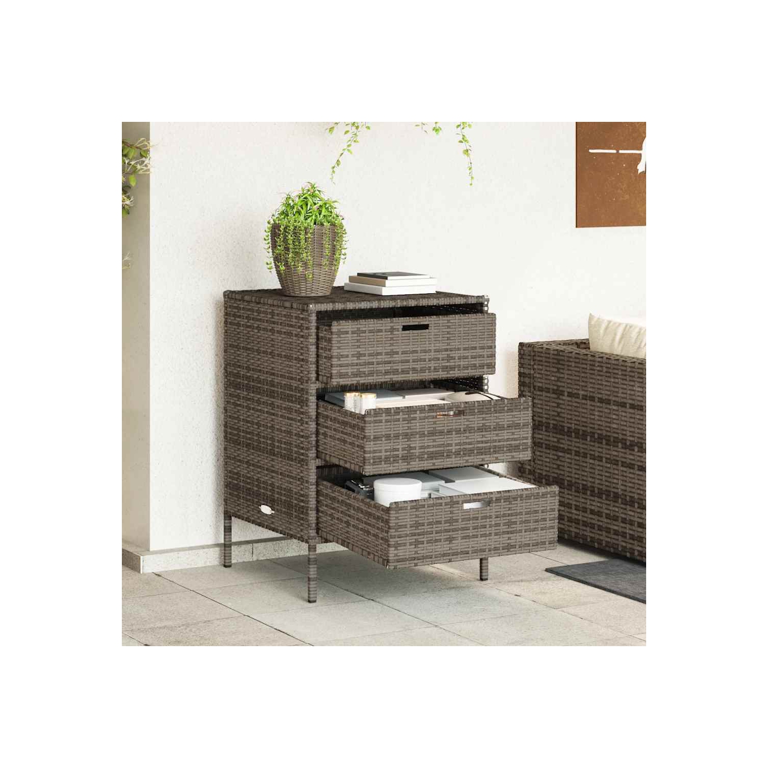 vidaXL Garden Storage Cabinet Grey 55x59x80 cm Poly Rattan