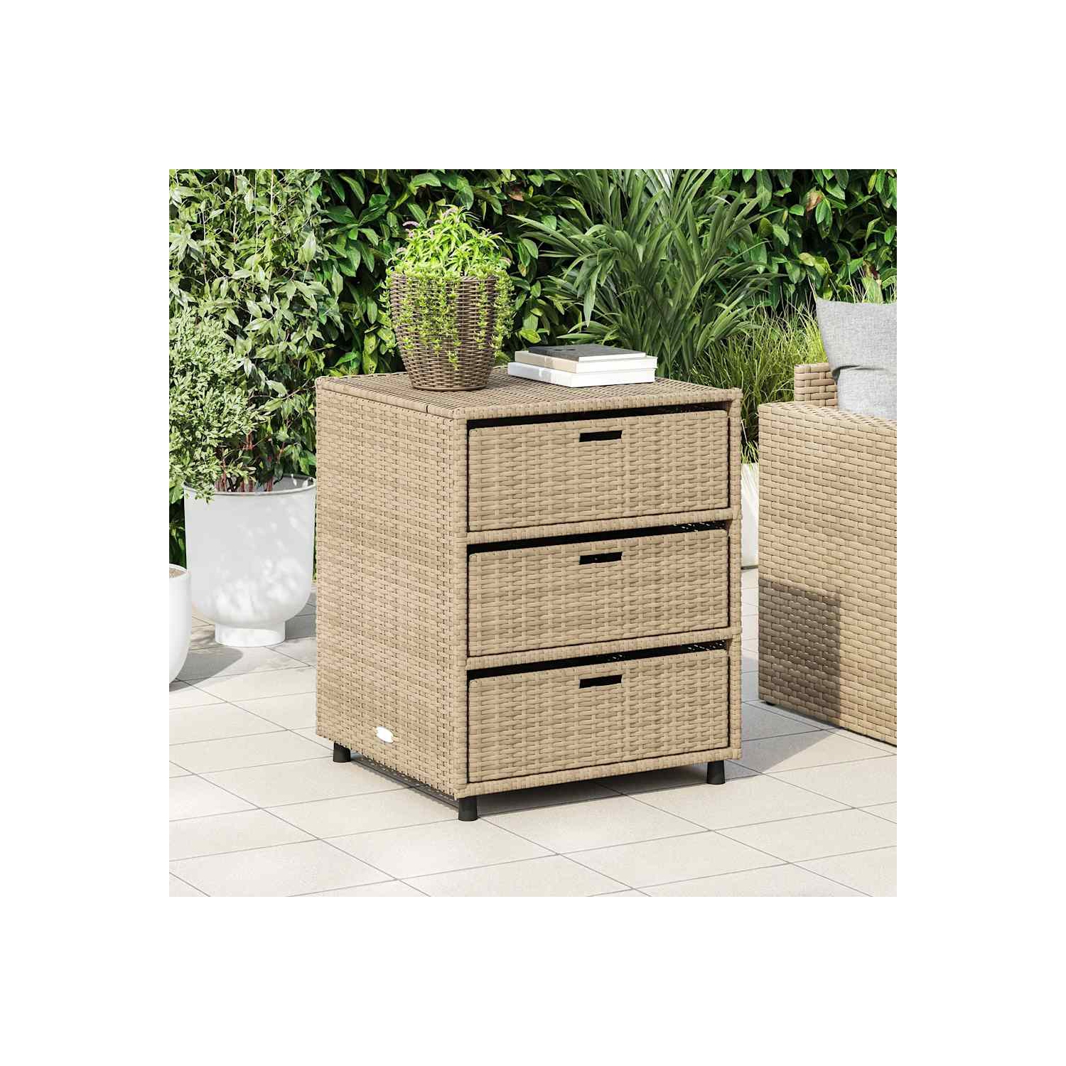 vidaXL Garden Storage Cabinet Beige 55x59x69 cm Poly Rattan