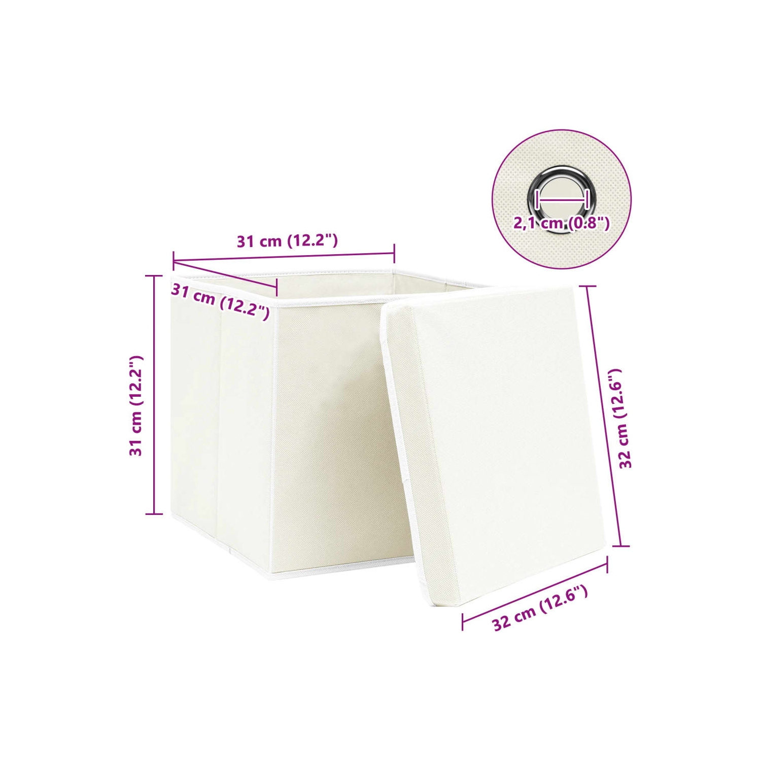 vidaXL Storage Boxes with Lids 4 pcs White 32x32x32 cm Fabric