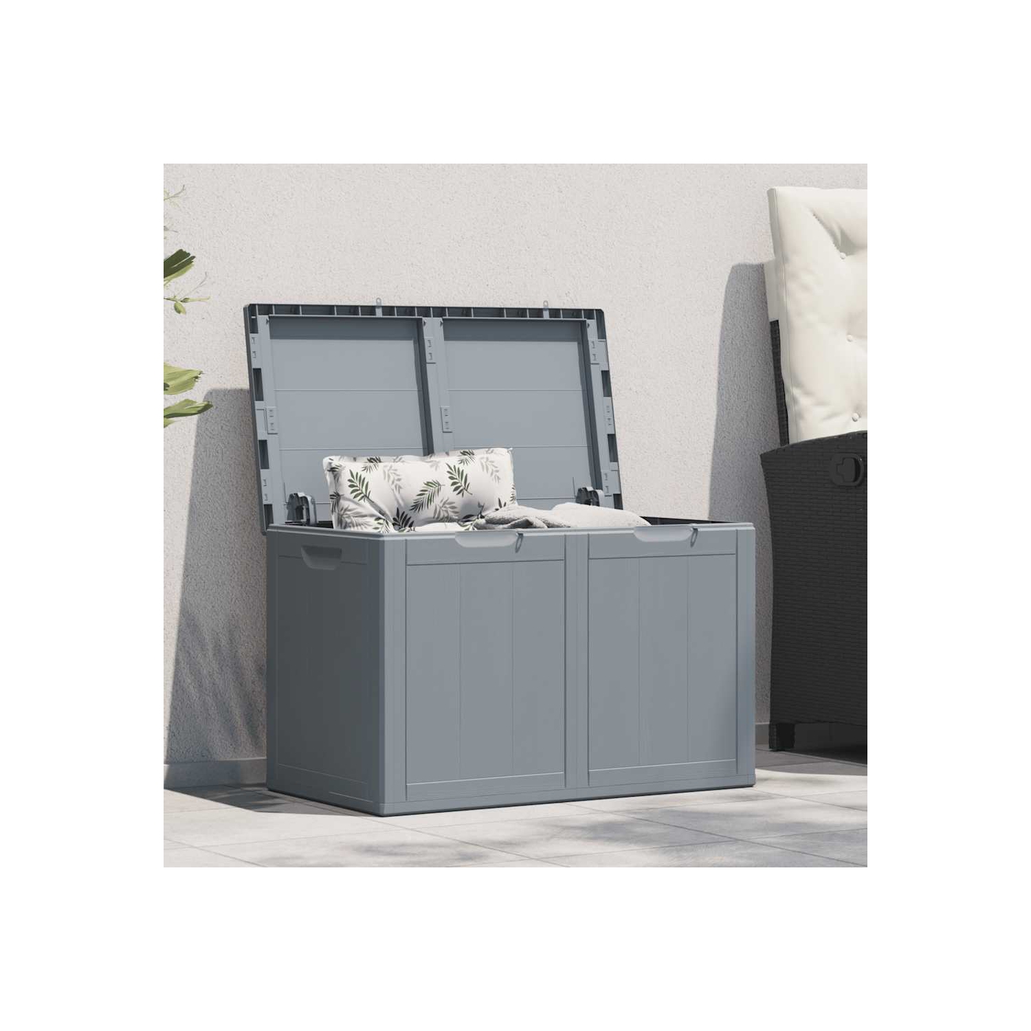vidaXL Garden Storage Box 180L Grey PP Wood Look