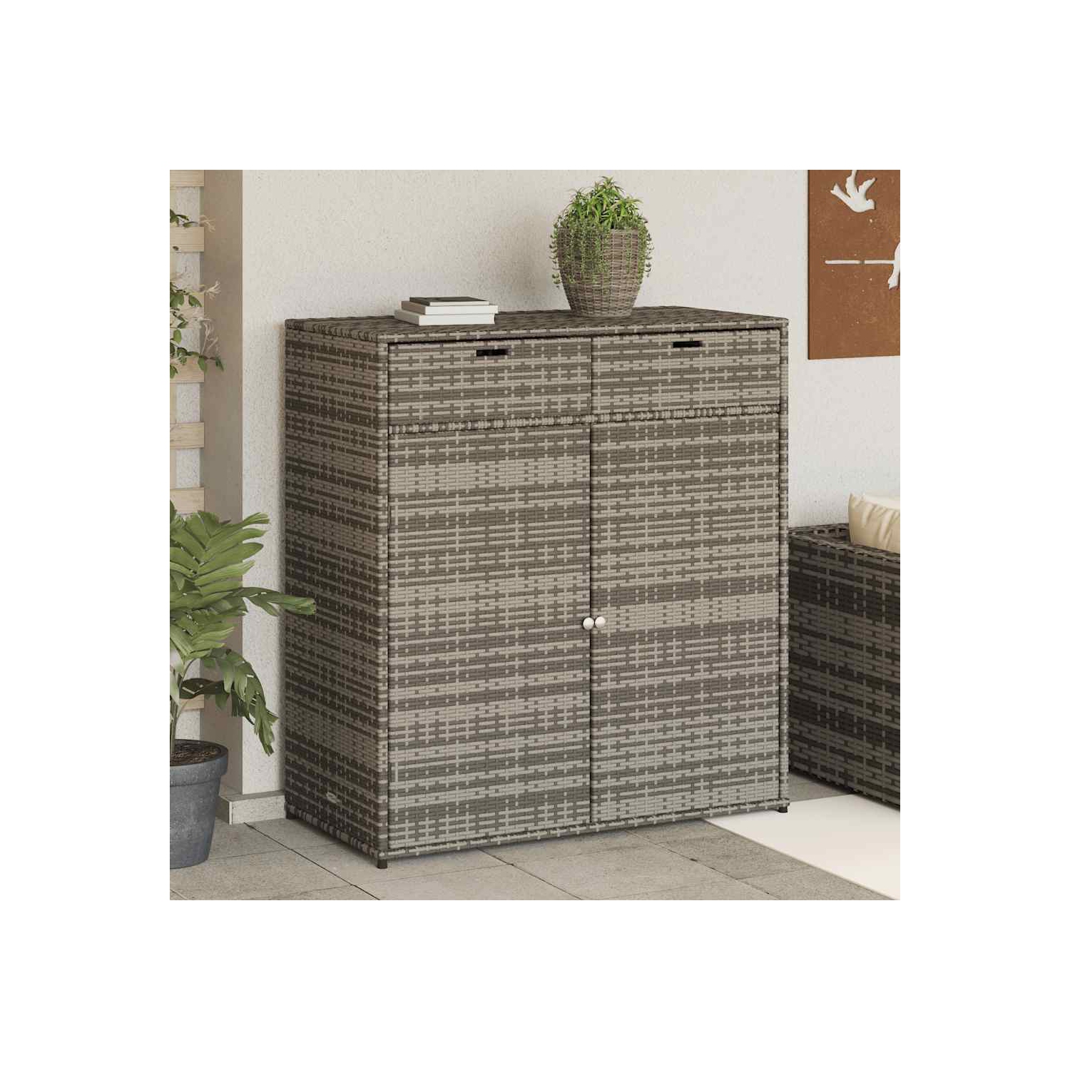 vidaXL Garden Storage Cabinet Grey 105x55x113 cm Poly Rattan