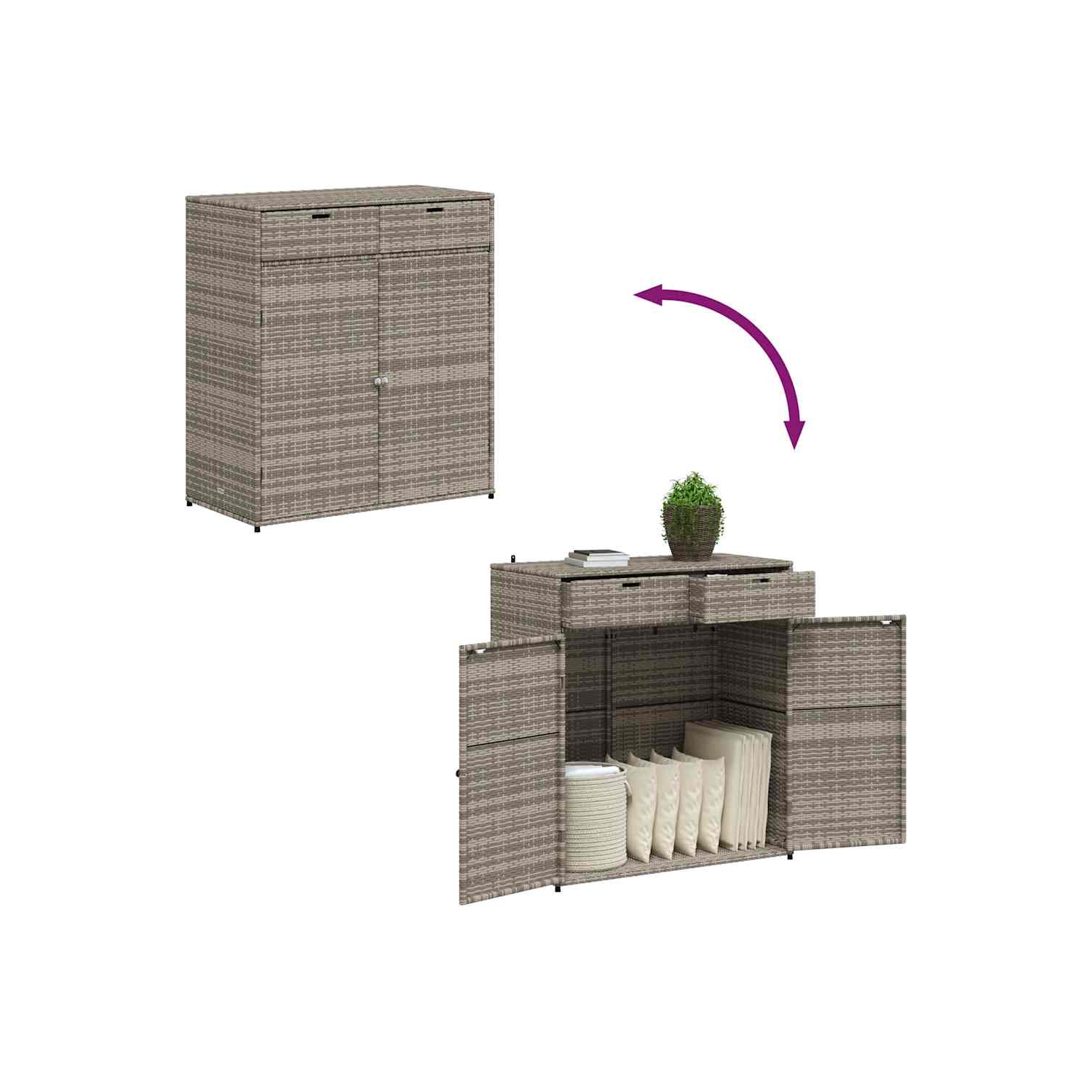 vidaXL Garden Storage Cabinet Grey 105x55x113 cm Poly Rattan