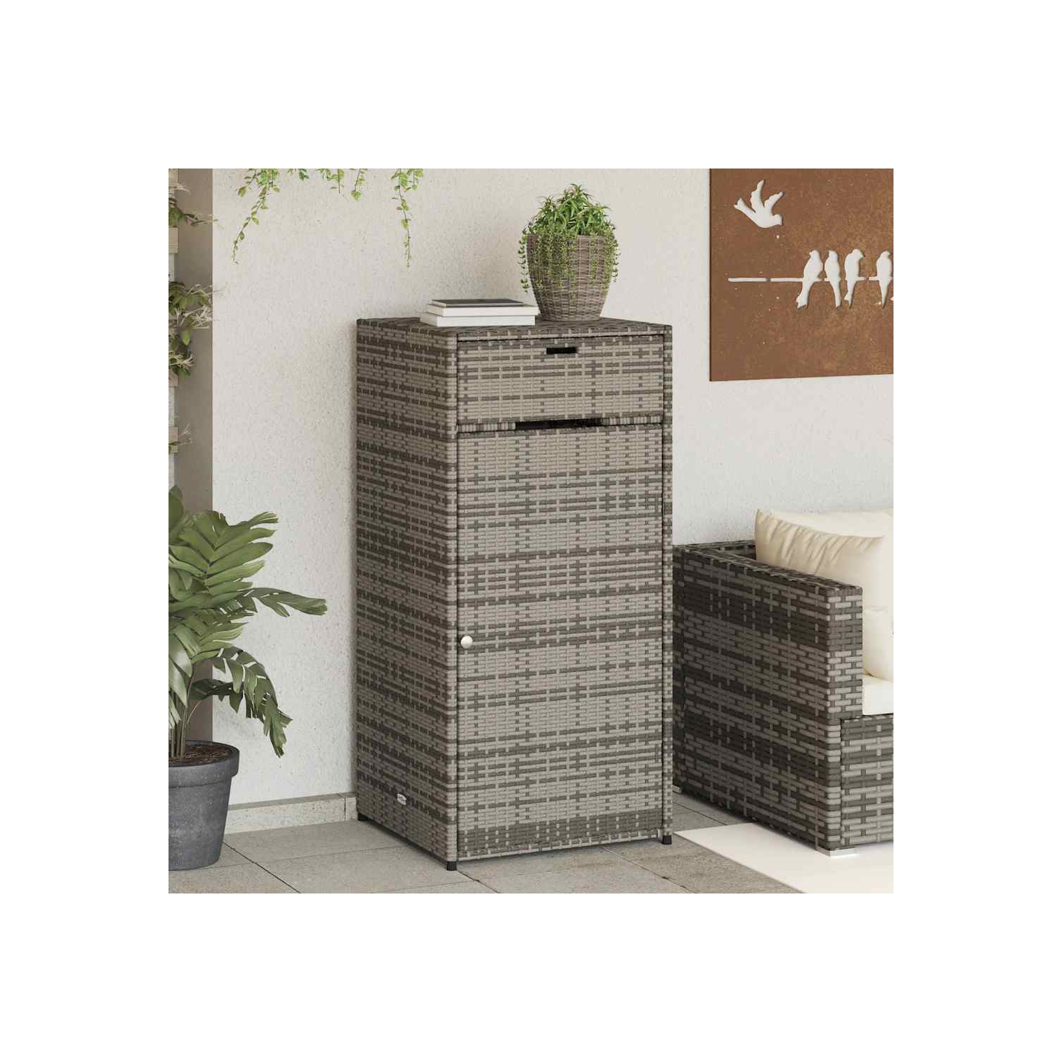 vidaXL Garden Storage Cabinet Grey 55x55x111 cm Poly Rattan