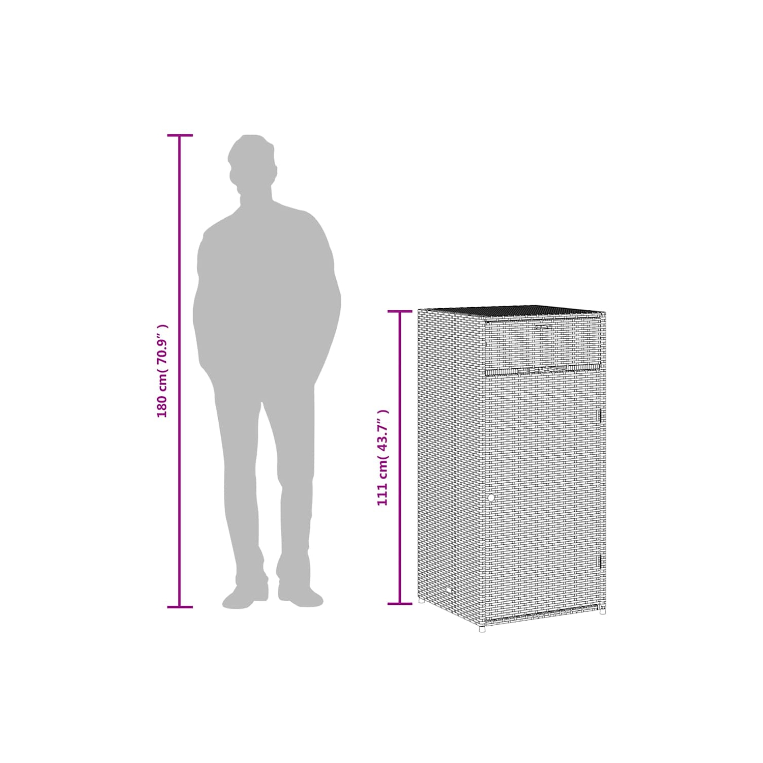 vidaXL Garden Storage Cabinet Grey 55x55x111 cm Poly Rattan