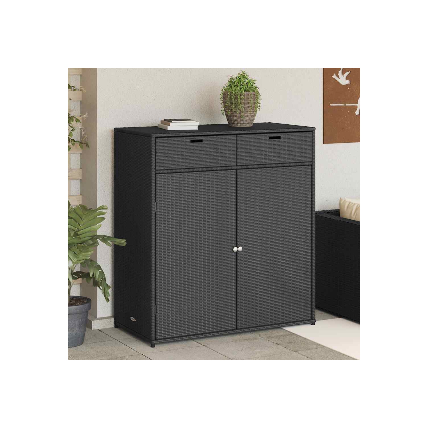 vidaXL Garden Storage Cabinet Black 105x55x113 cm Poly Rattan