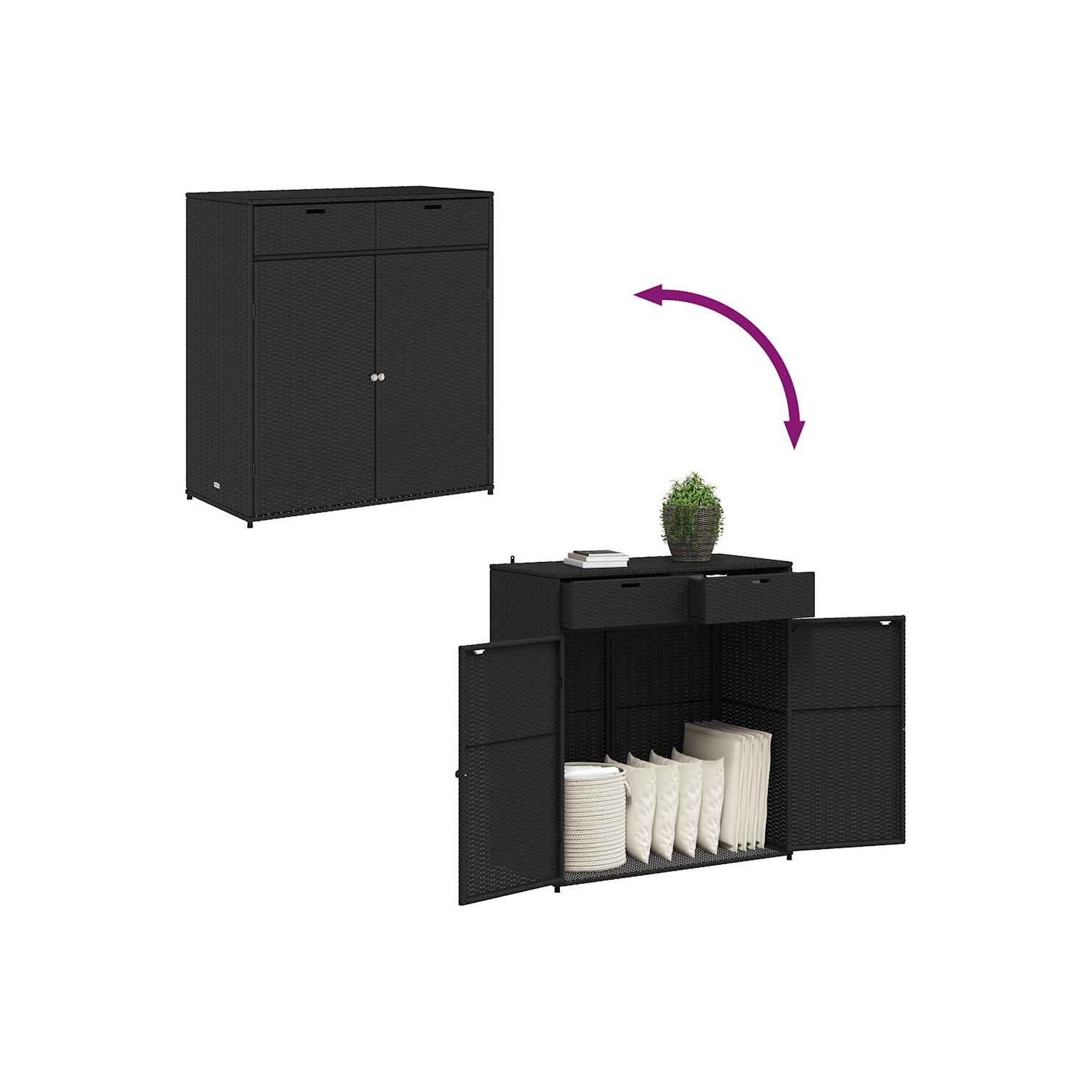 vidaXL Garden Storage Cabinet Black 105x55x113 cm Poly Rattan