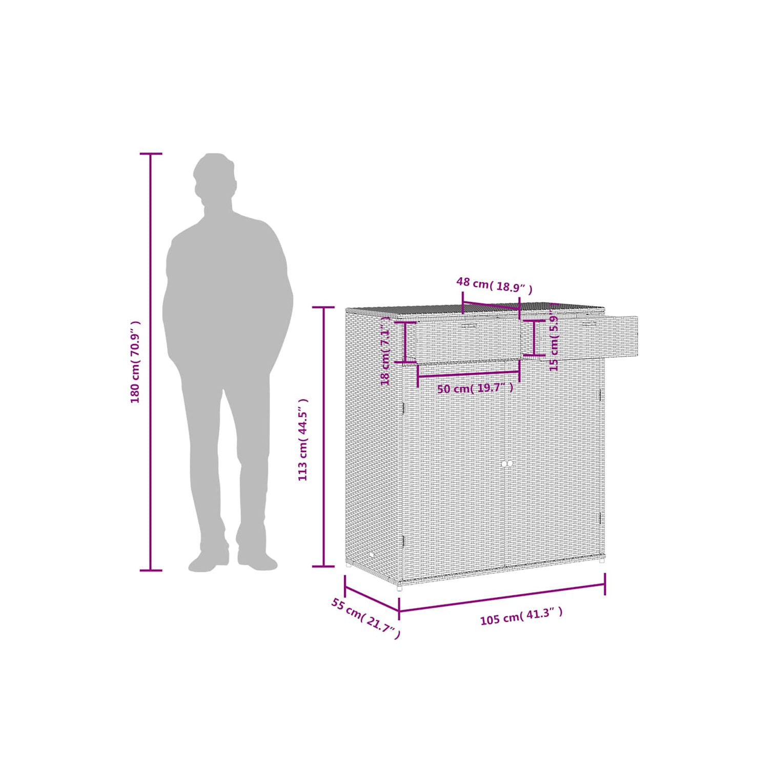 vidaXL Garden Storage Cabinet Black 105x55x113 cm Poly Rattan