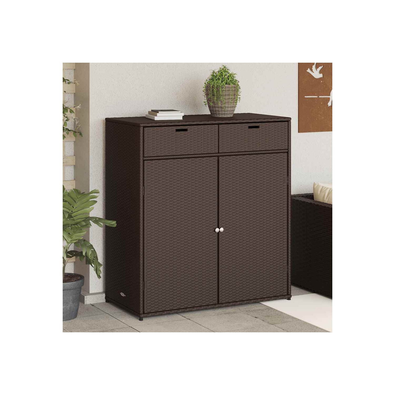 vidaXL Garden Storage Cabinet Brown 105x55x113 cm Poly Rattan