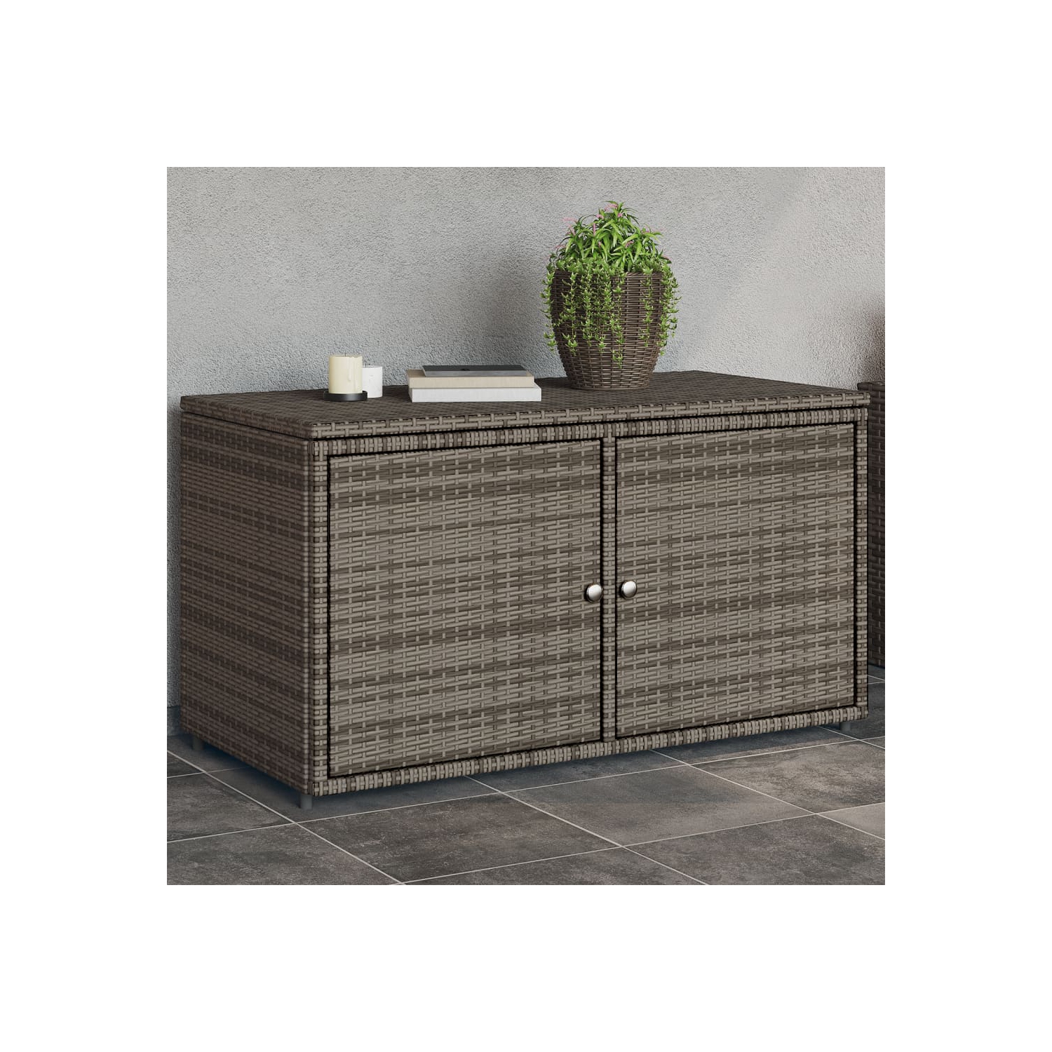 vidaXL Garden Storage Cabinet Grey 110x55x60.5 cm Poly Rattan