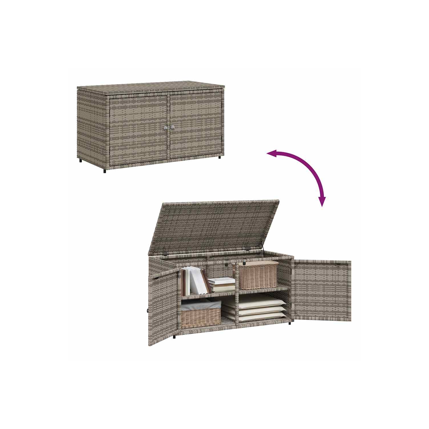 vidaXL Garden Storage Cabinet Grey 110x55x60.5 cm Poly Rattan