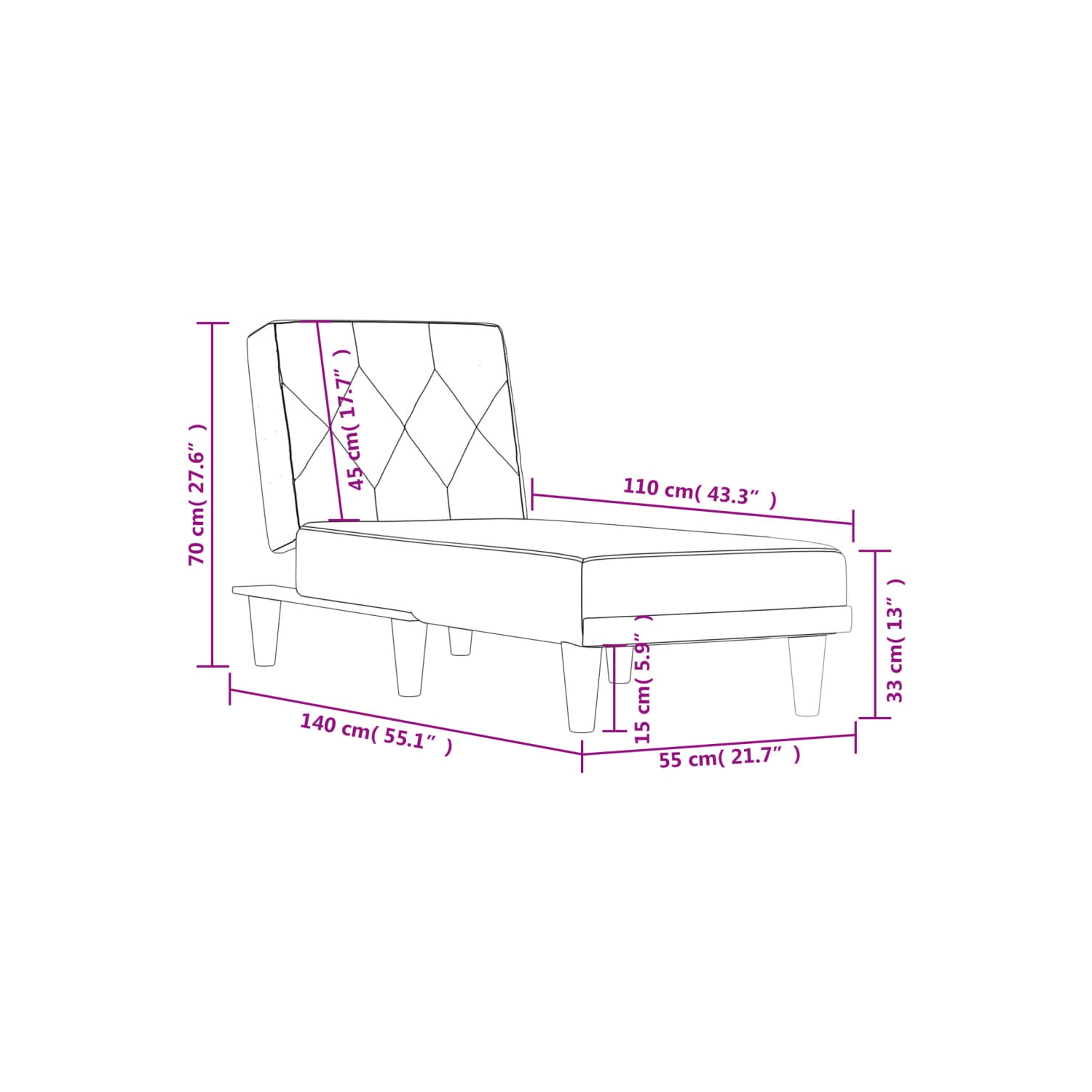 vidaXL Chaise Longue Black Velvet