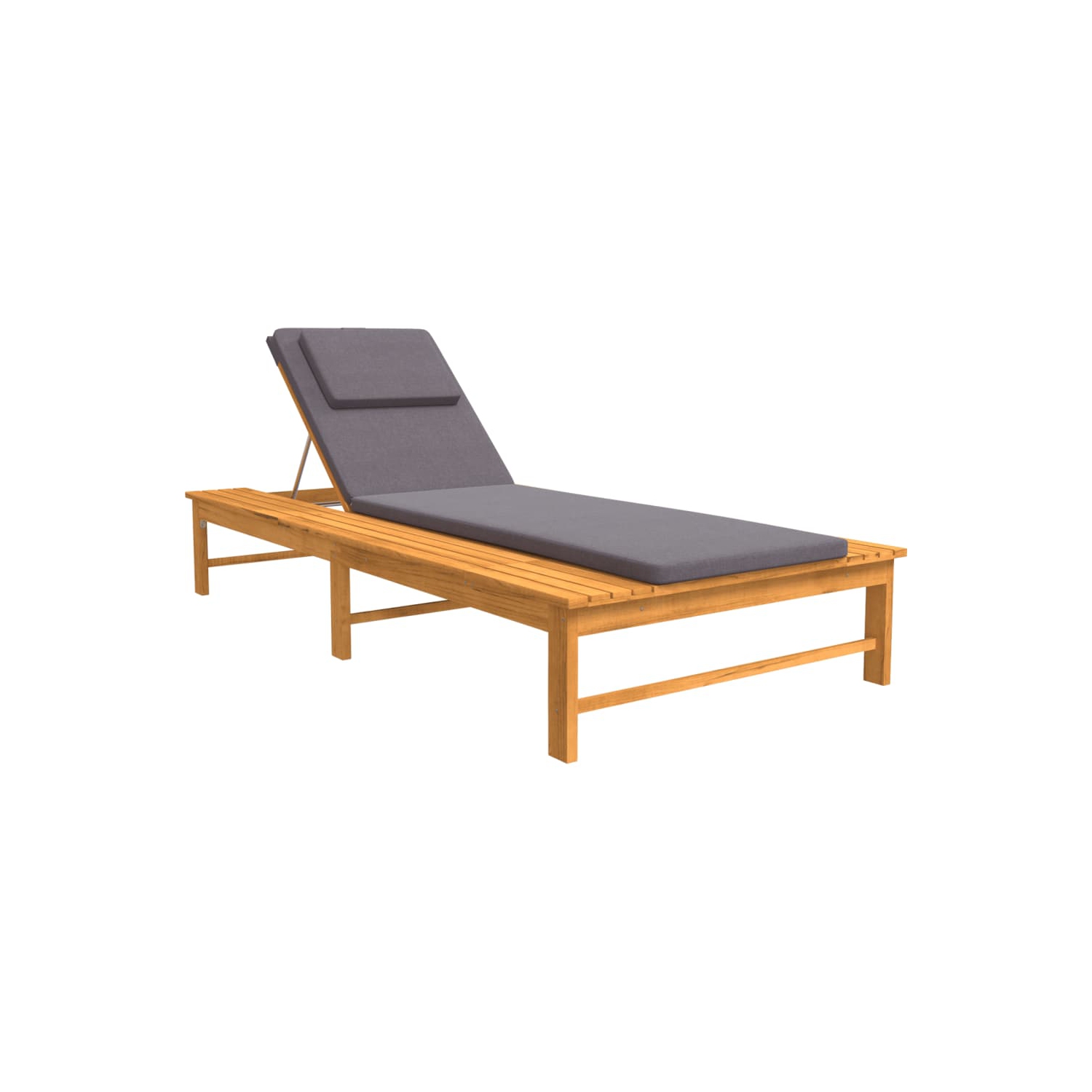 Chaise longue avec coussin gris foncé et coussin en bois d'acacia massif de vidaXL