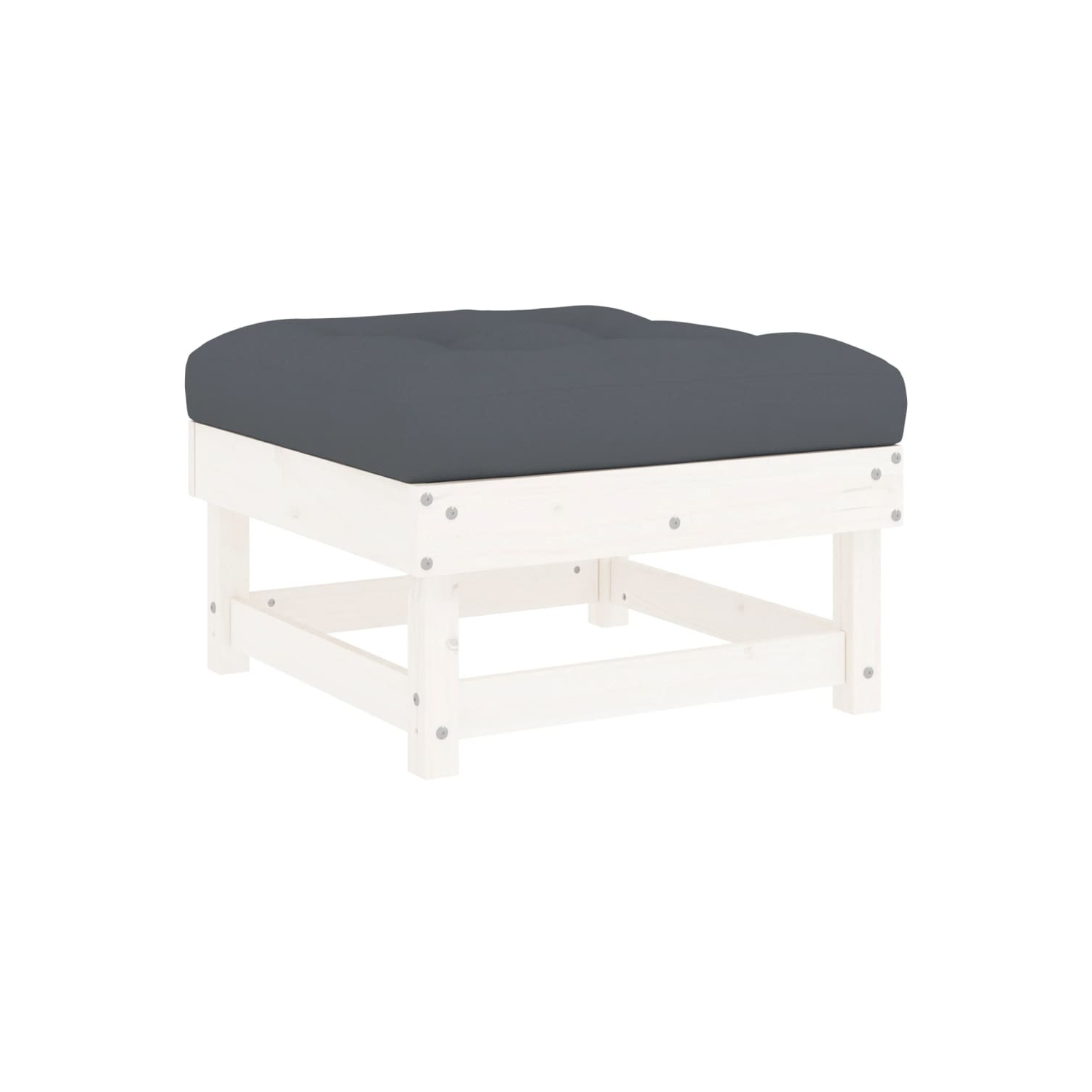 vidaXL Garden Footstool with Cushion White Solid Wood Pine