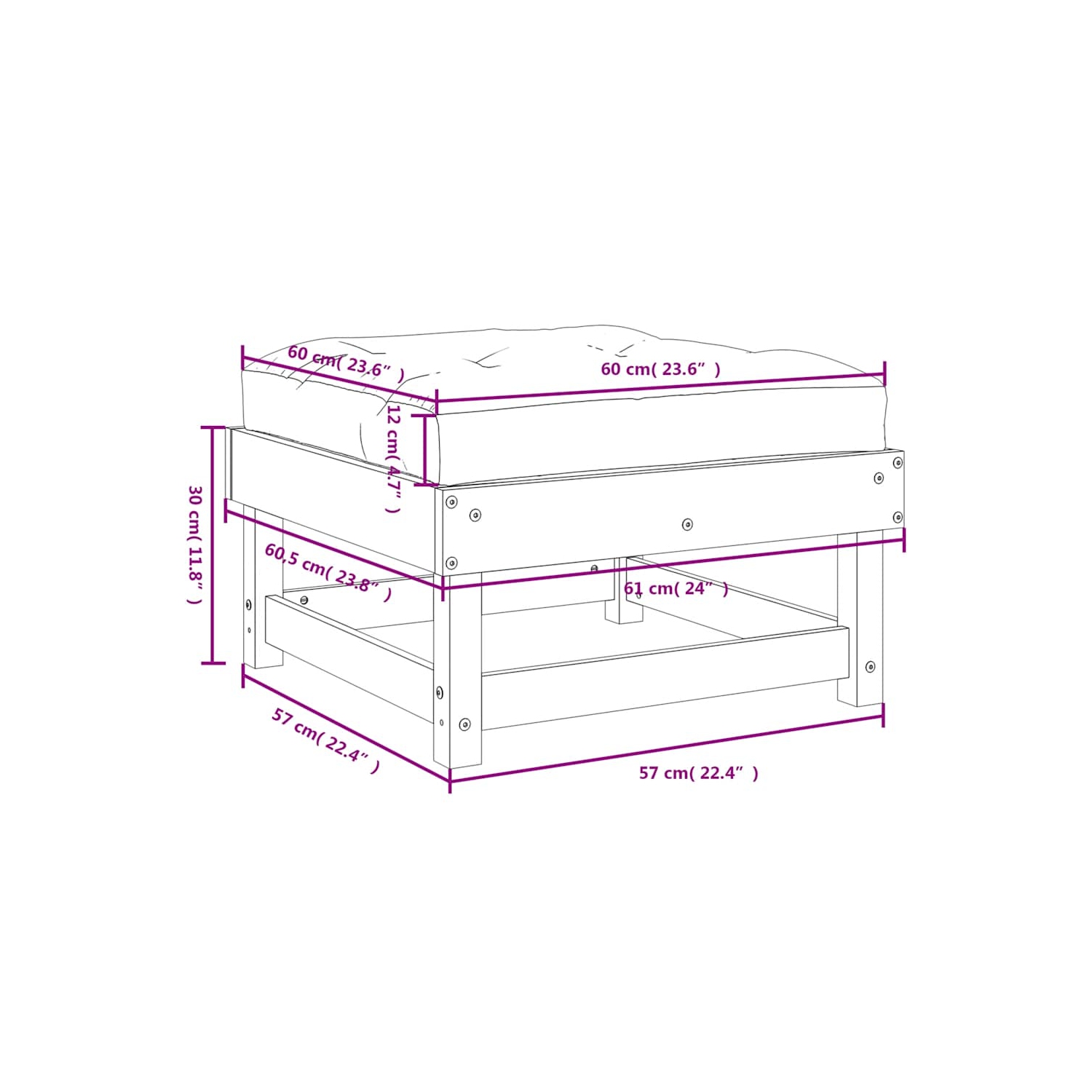 vidaXL Garden Footstool with Cushion White Solid Wood Pine