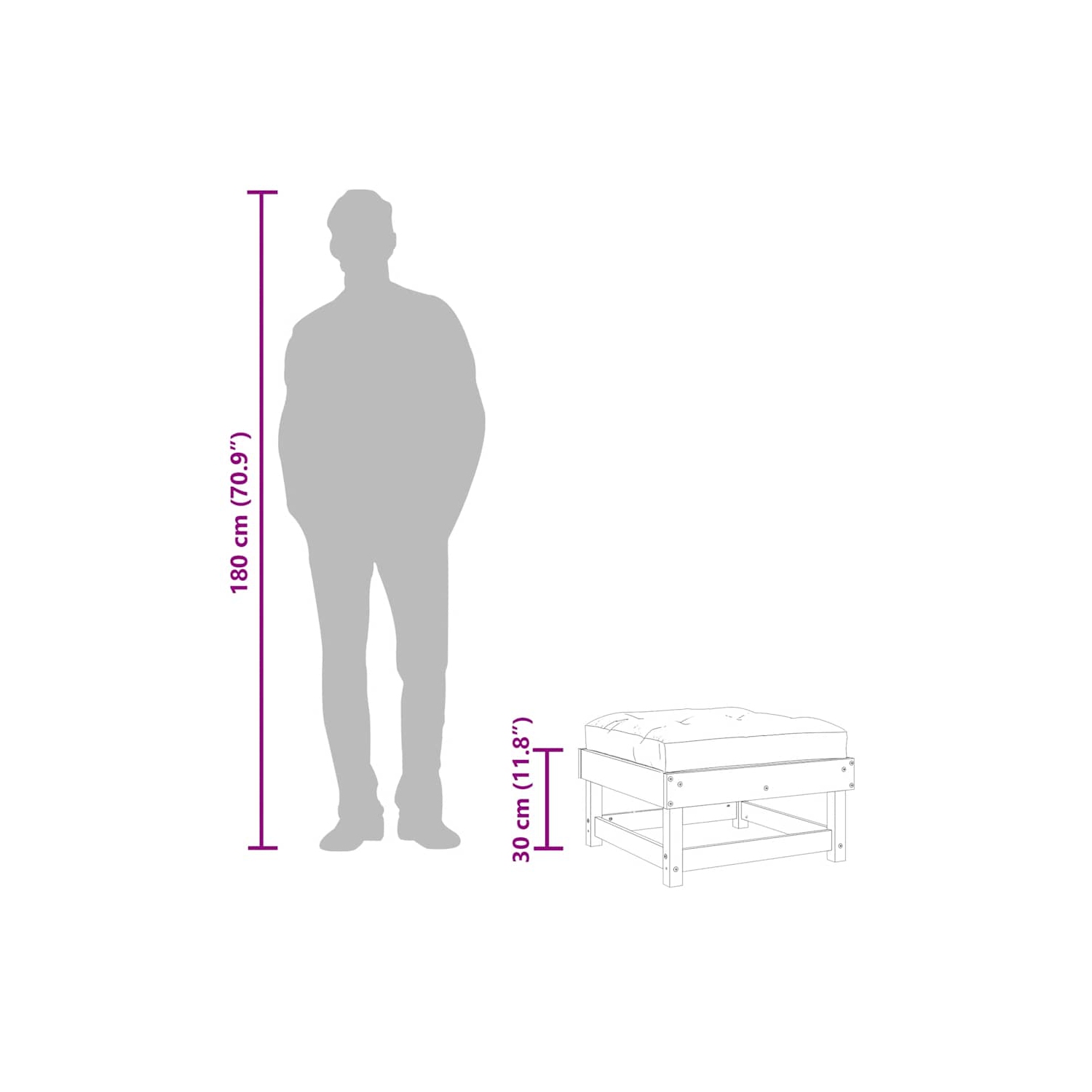 vidaXL Garden Footstool with Cushion White Solid Wood Pine