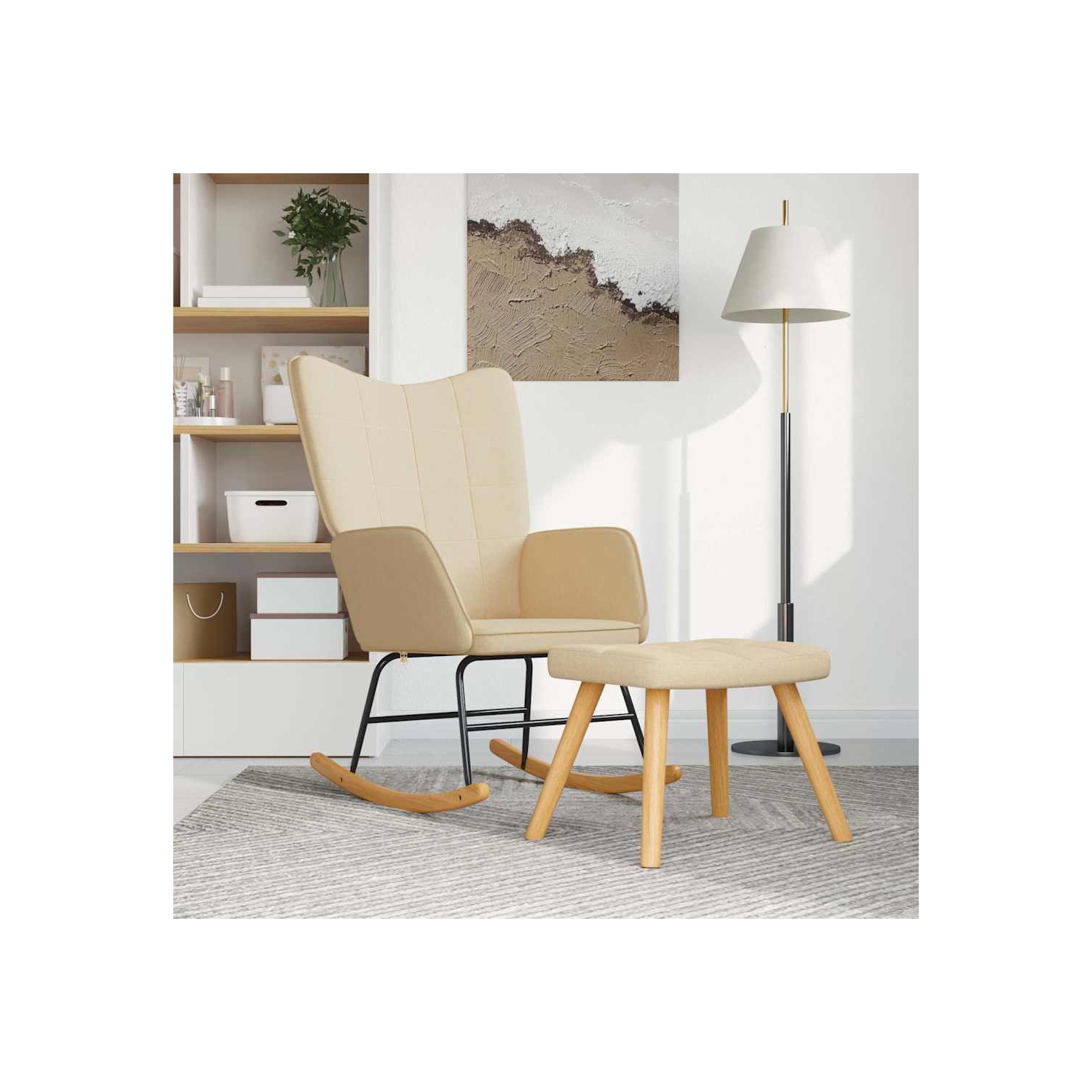 Chaise berçante avec tabouret en tissu crème de vidaXL
