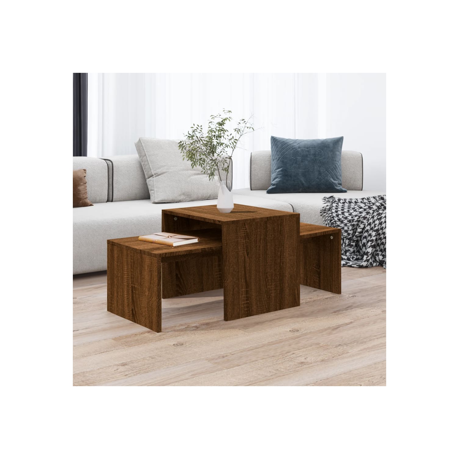 Ensemble de tables basses de style bois d'ingénierie 40&nbsp;cm 100 x 48 po, chêne brun
