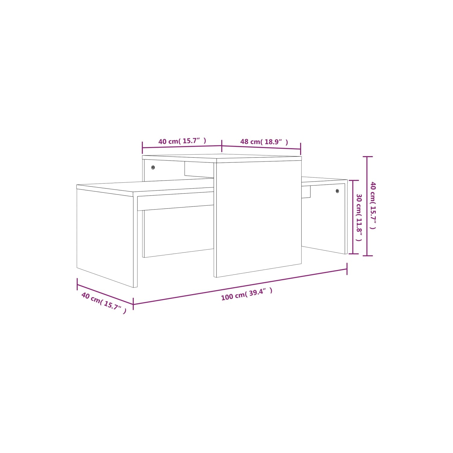 Ensemble de tables basses de style bois d'ingénierie 40&nbsp;cm 100 x 48 po, chêne brun