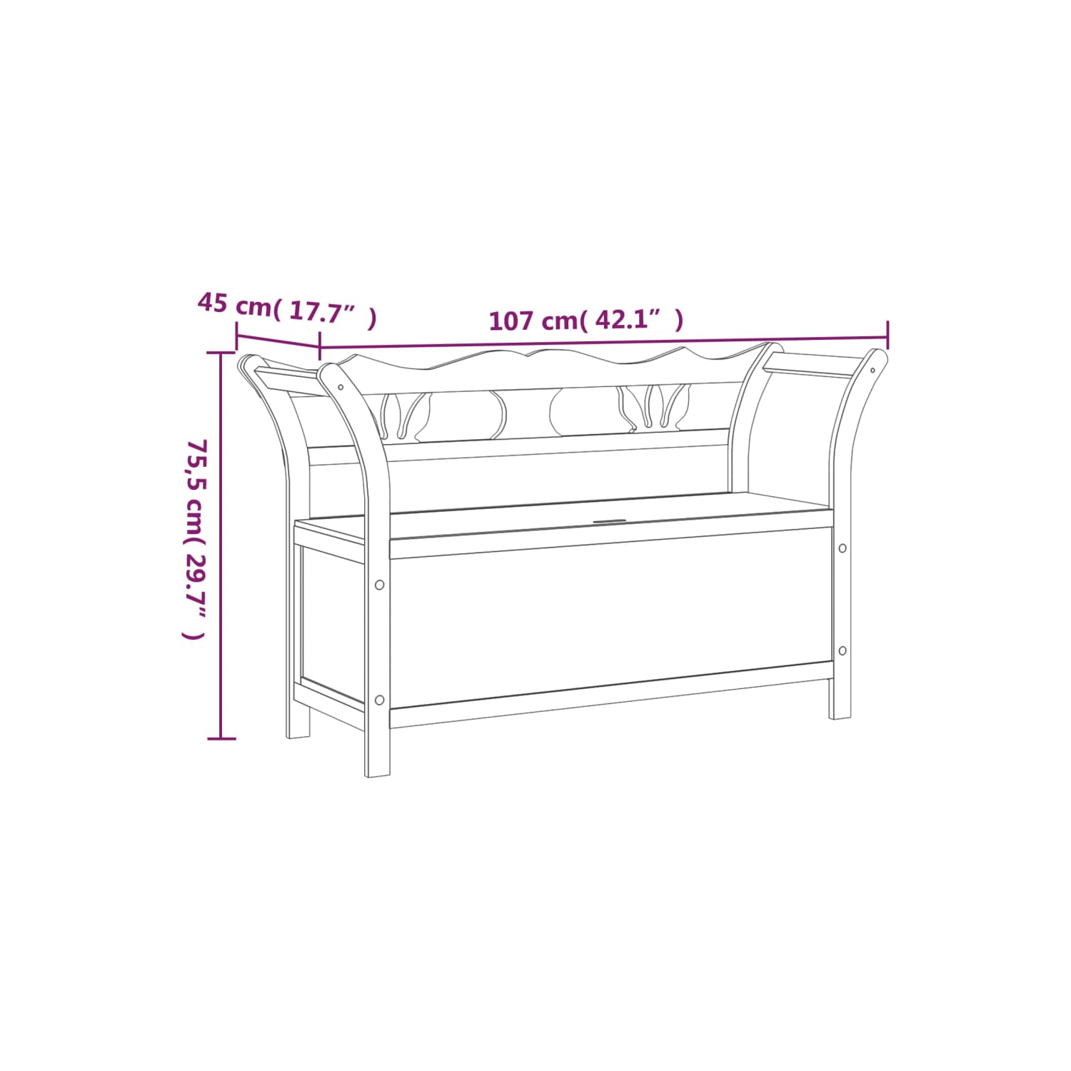vidaXL Bench Black 107x45x75.5 cm Solid Wood Fir