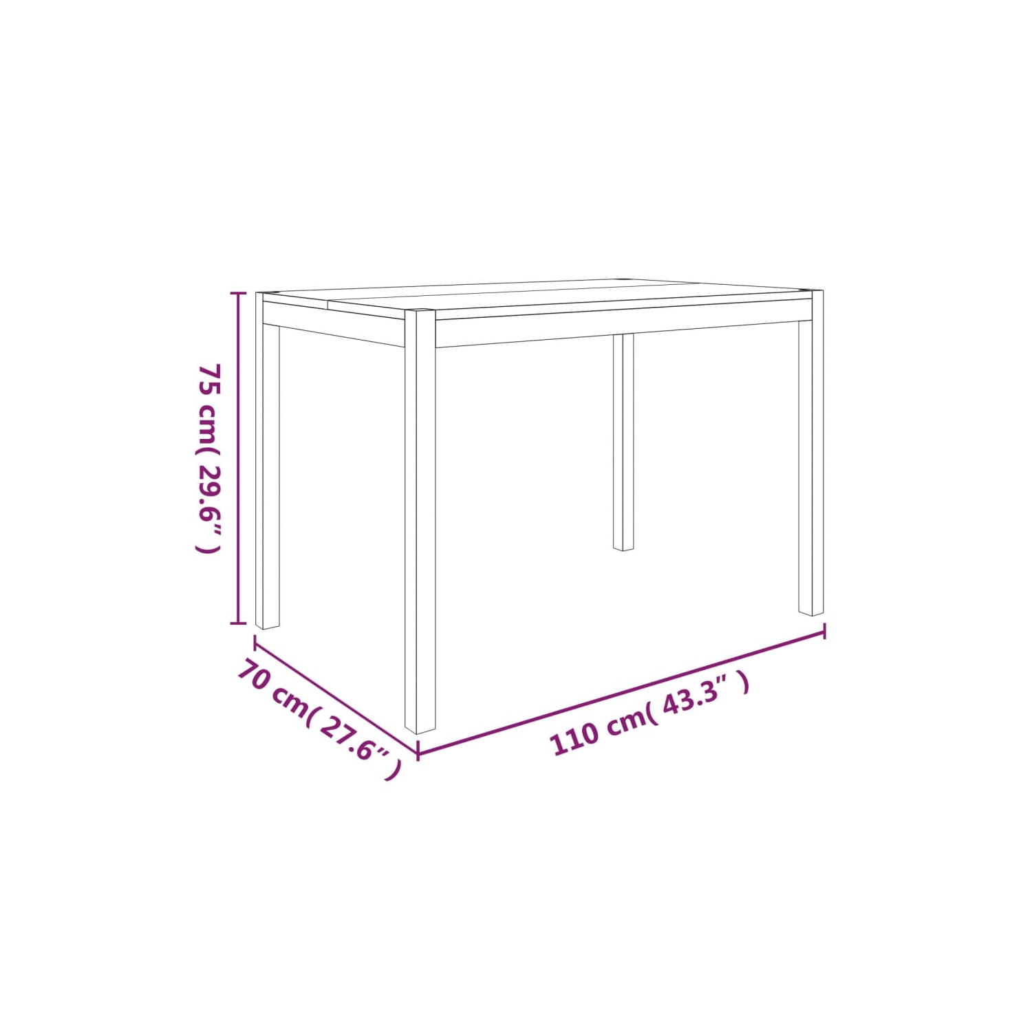 vidaXL Dining Table 110x70x75 cm Solid Wood Acacia