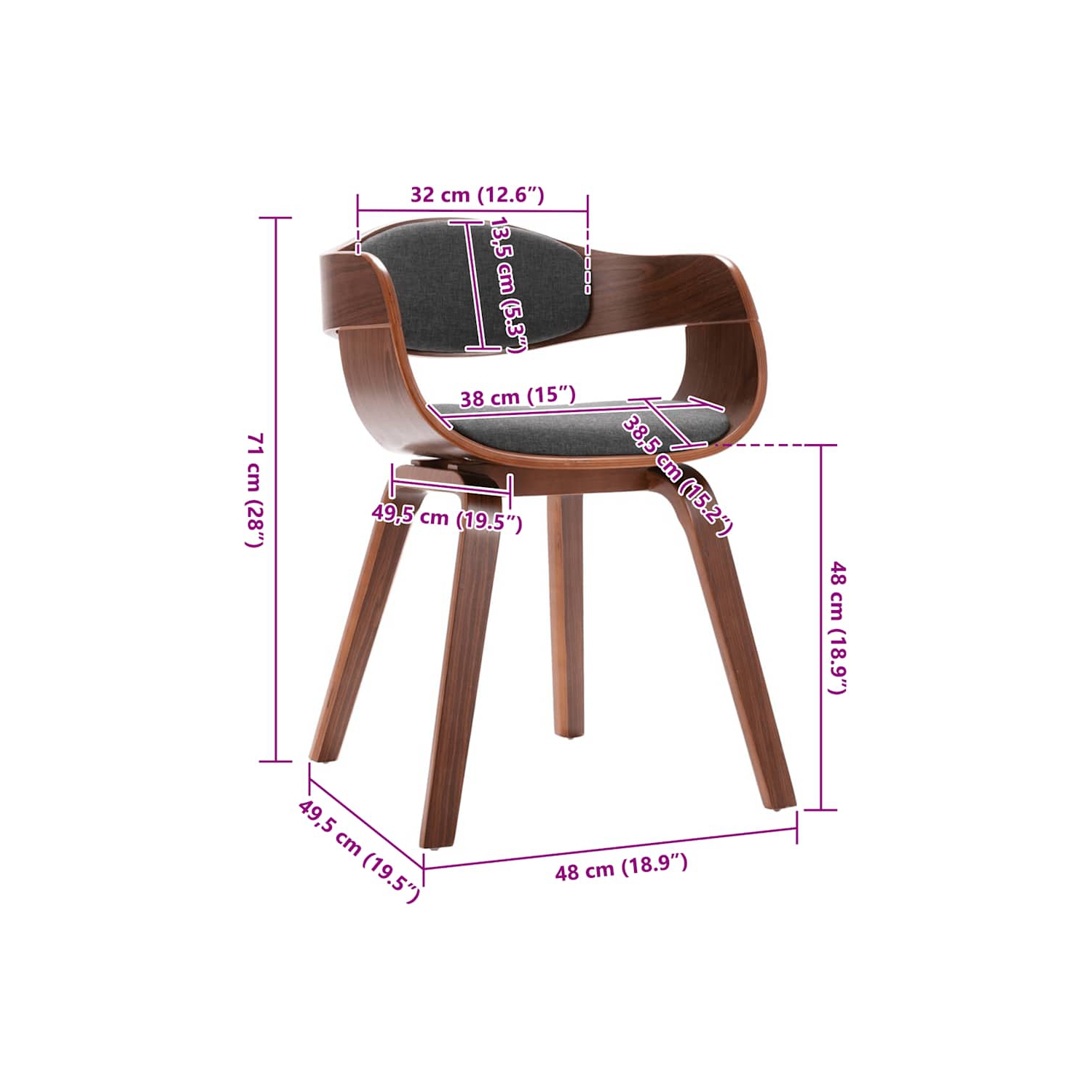 vidaXL Dining Chairs 2 pcs Bent Wood and Grey Fabric