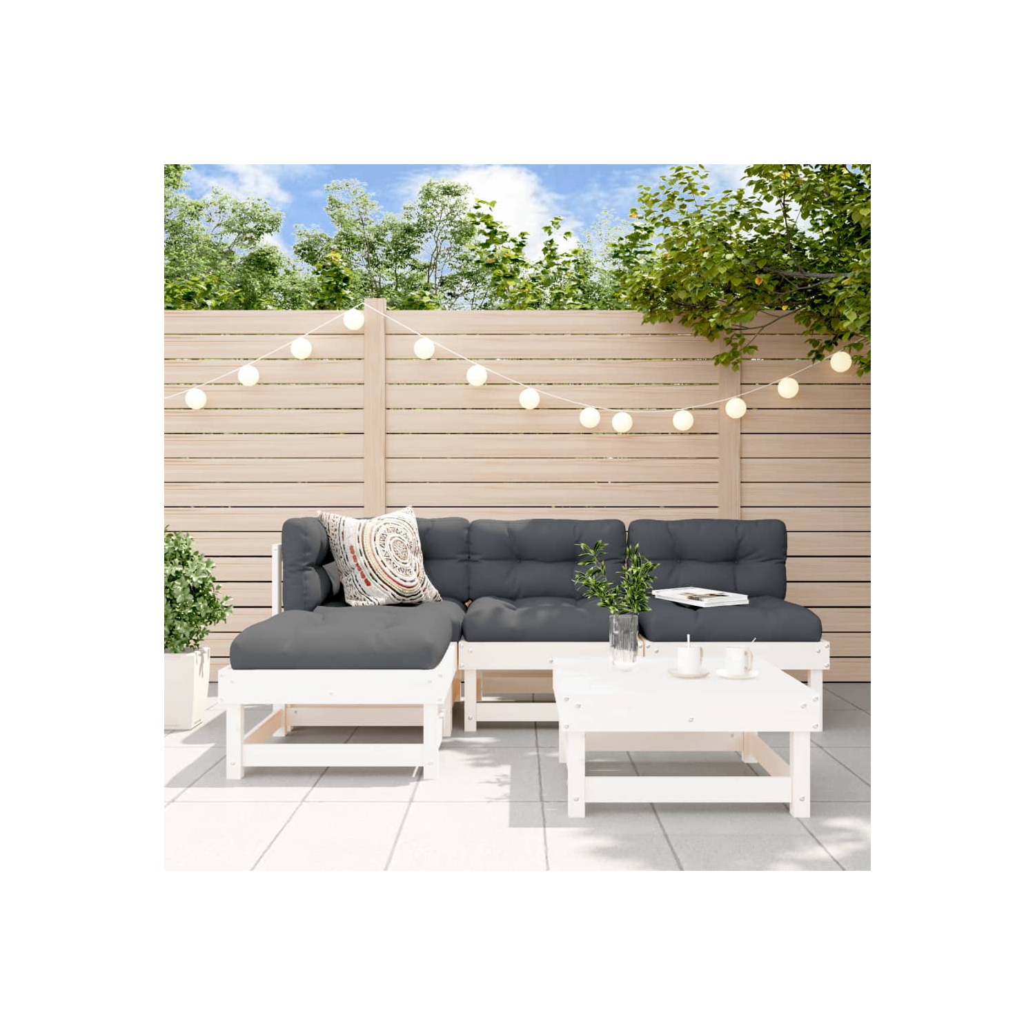 Ensemble de salon de jardin de 5 pièces avec coussins en bois massif blanc vidaXL