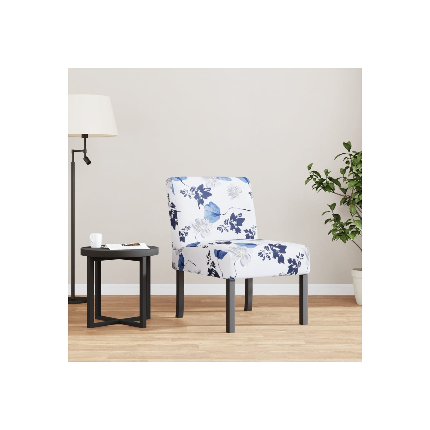 vidaXL Slipper Chair Blue Flower Fabric