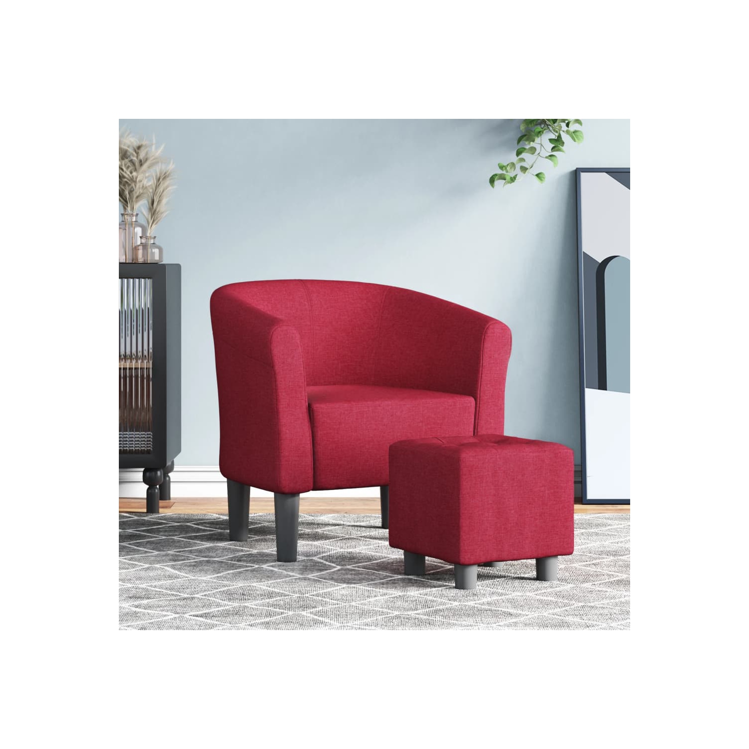 vidaXL Tub Chair with Footstool Wine Red Fabric
