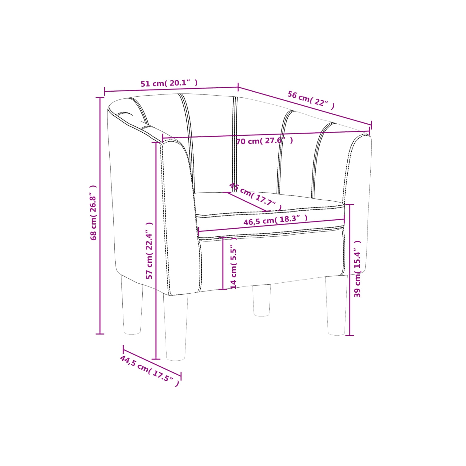 vidaXL Tub Chair Black Faux Leather