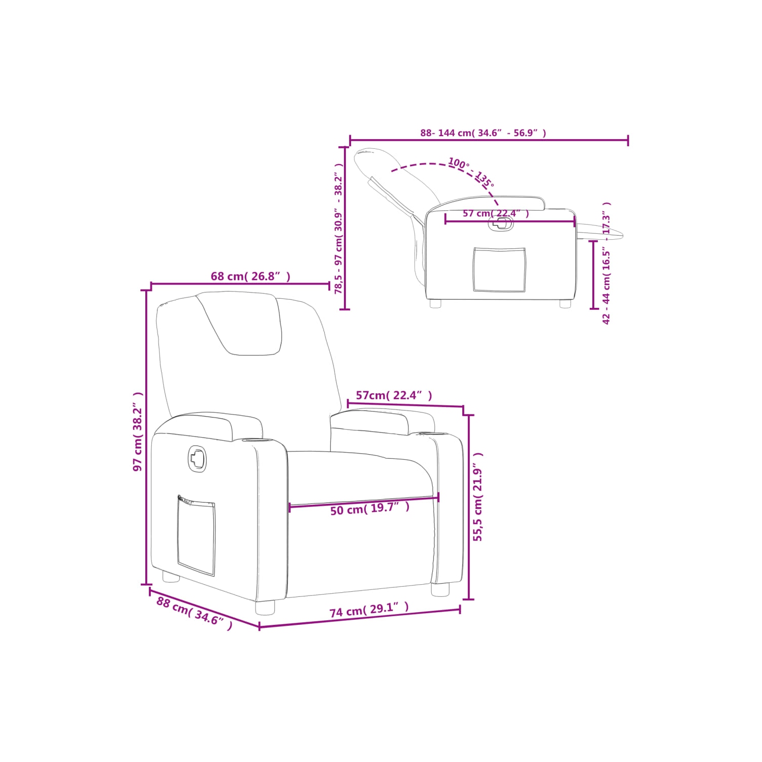 Fauteuil inclinable en similicuir gris vidaXL