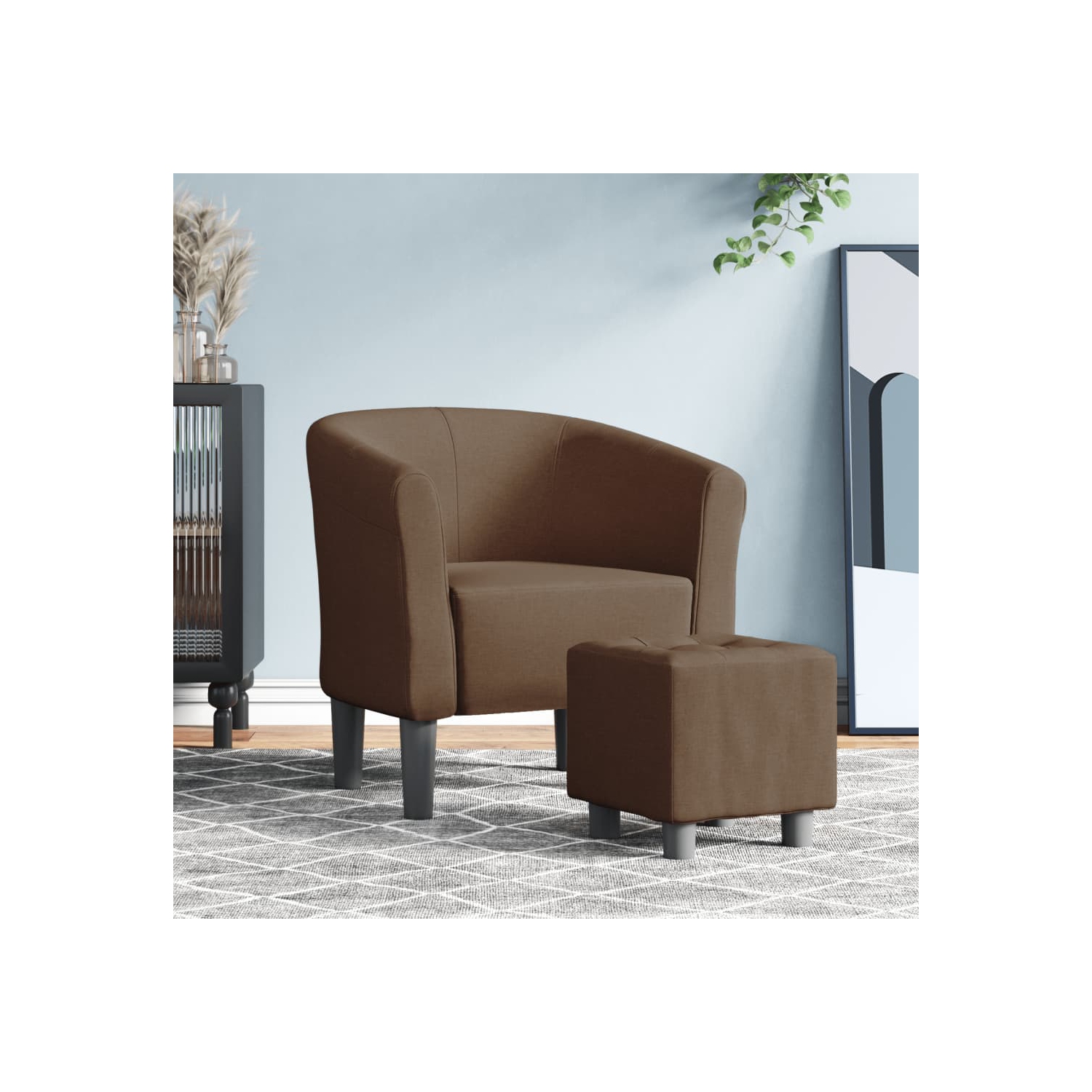 vidaXL Tub Chair with Footstool Brown Fabric