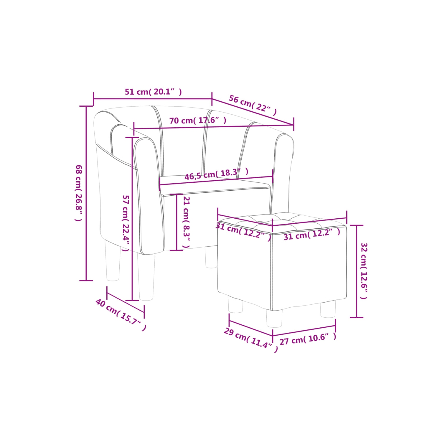 vidaXL Tub Chair with Footstool Brown Fabric