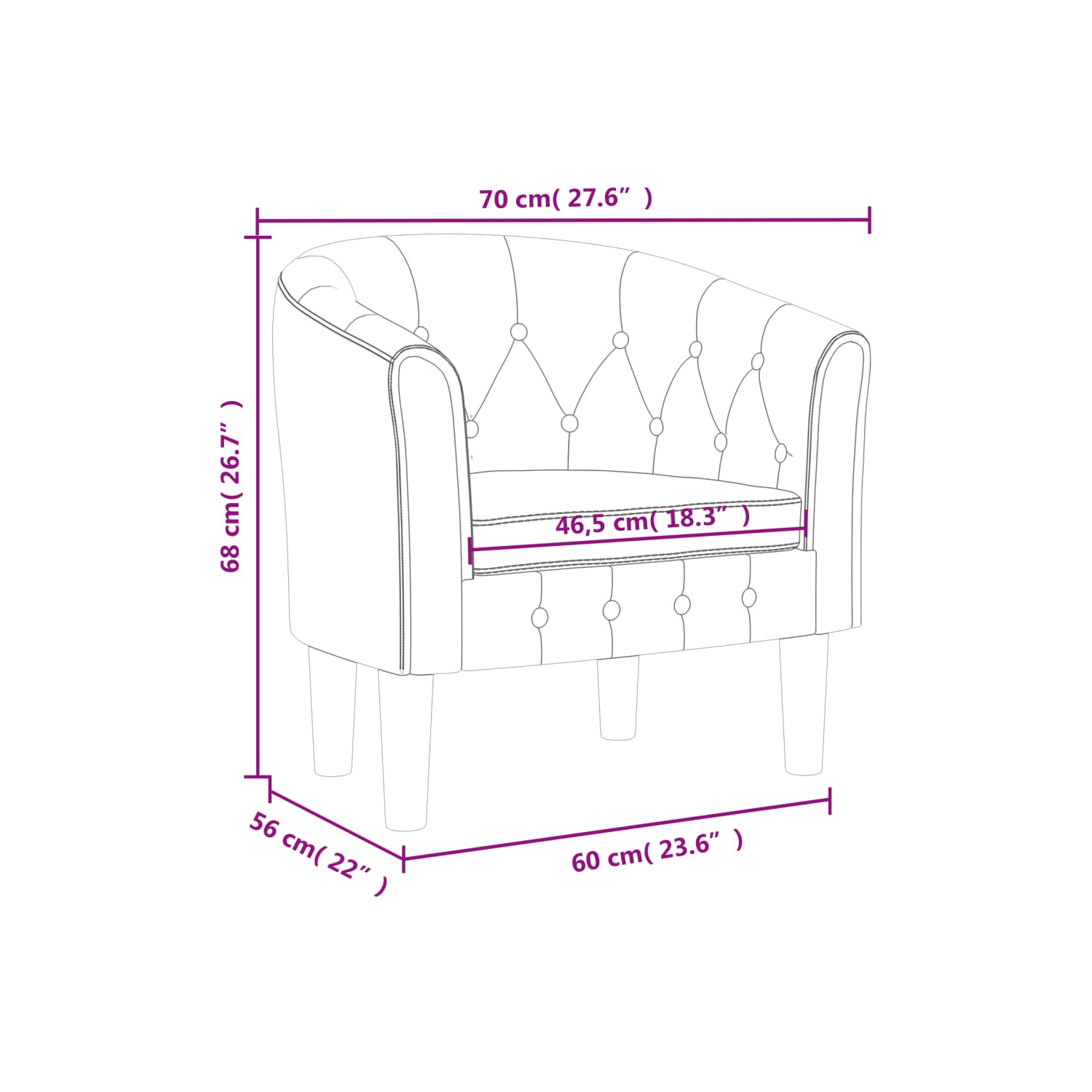 vidaXL Tub Chair Black Faux Leather