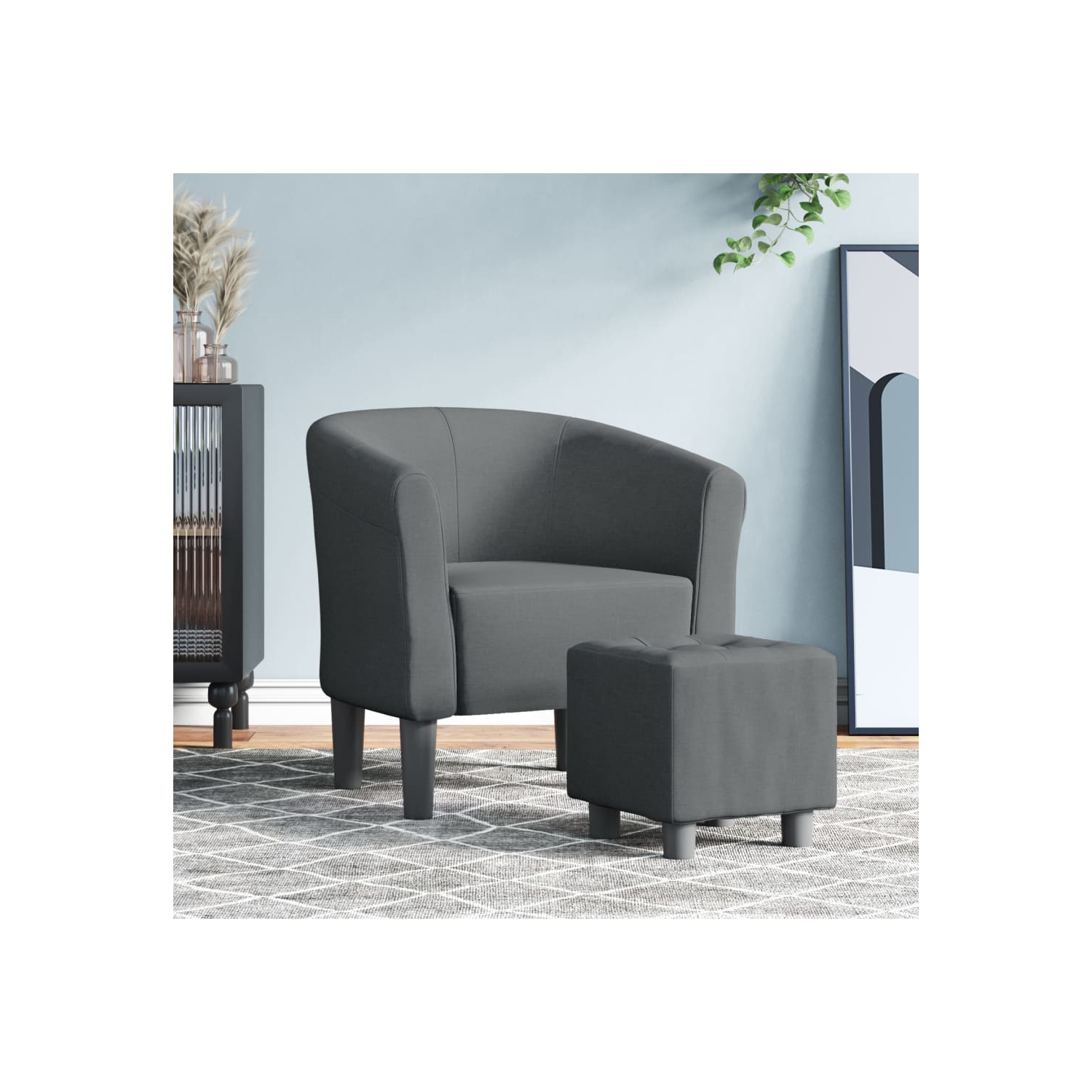Fauteuil crapaud en tissu gris foncé avec repose-pieds vidaXL