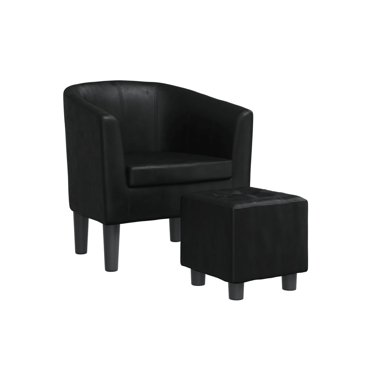 vidaXL Tub Chair with Footstool Black Faux Leather