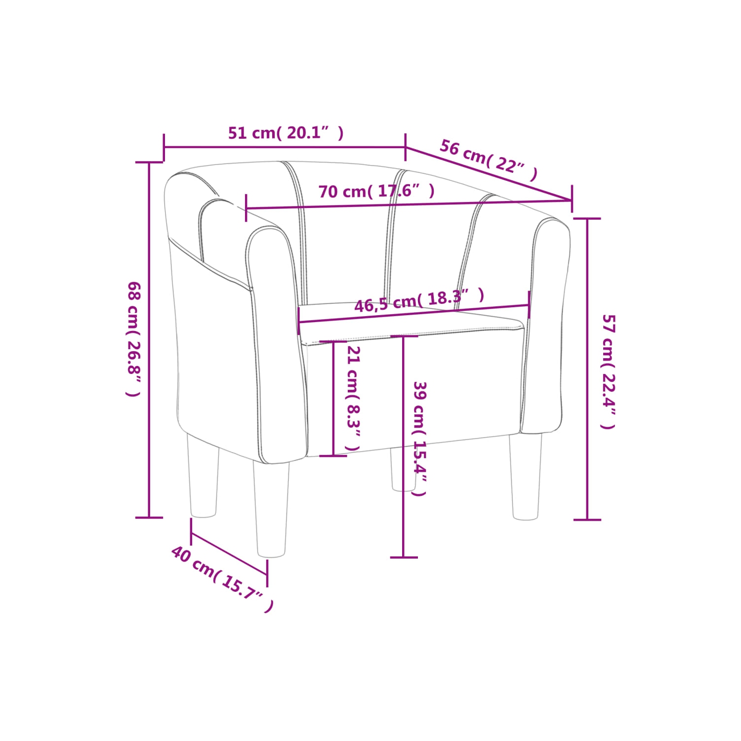 vidaXL Tub Chair Wine Red Fabric