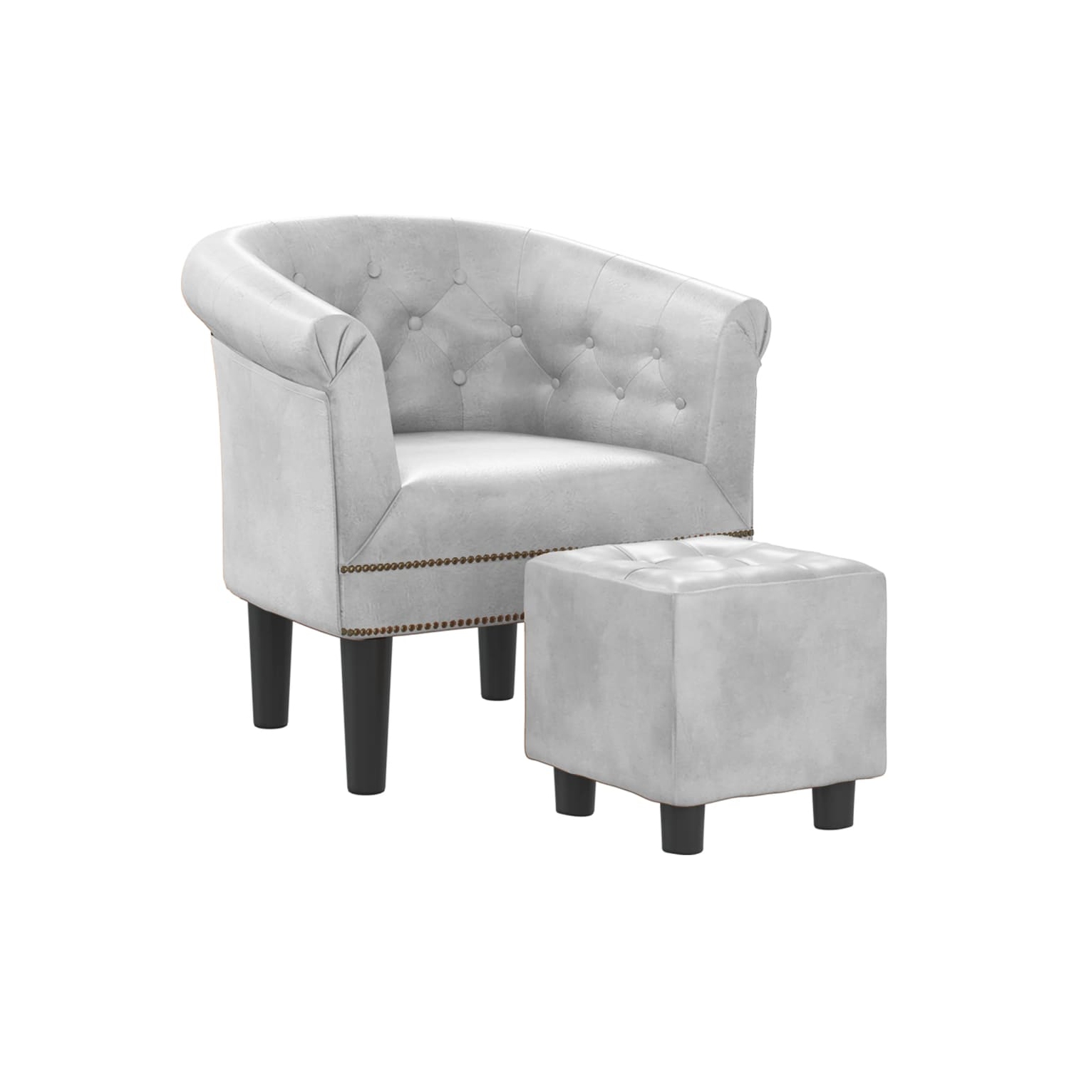 vidaXL Tub Chair with Footstool Silver Faux Leather