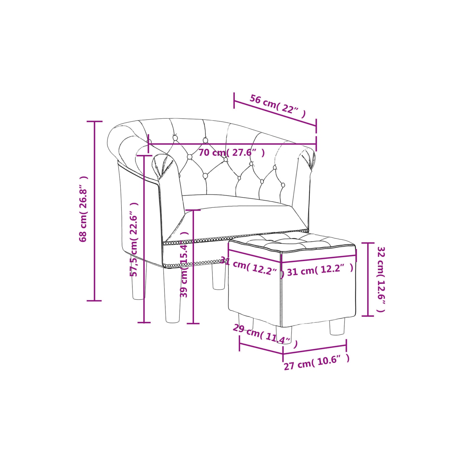 vidaXL Tub Chair with Footstool Silver Faux Leather