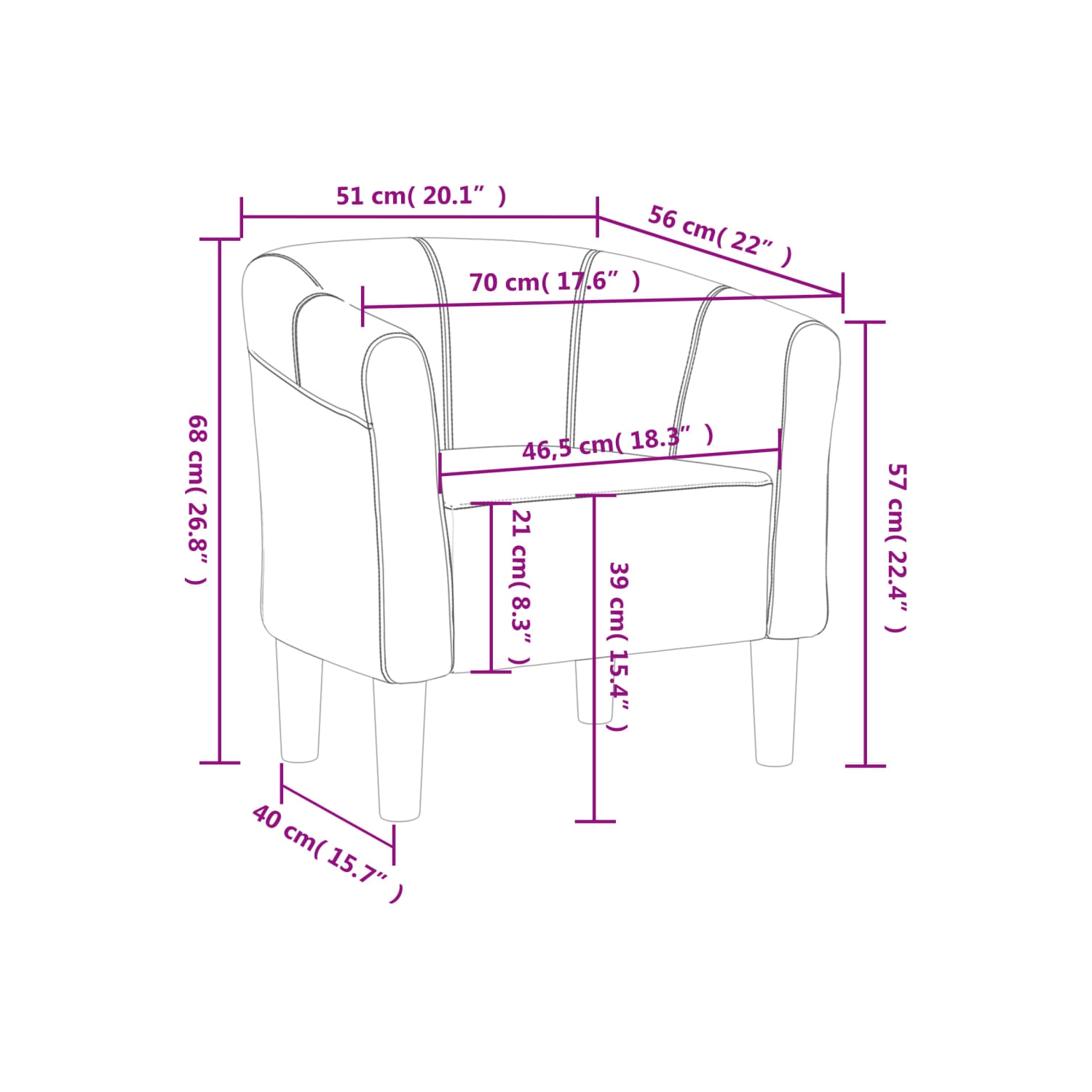 vidaXL Tub Chair Brown Fabric