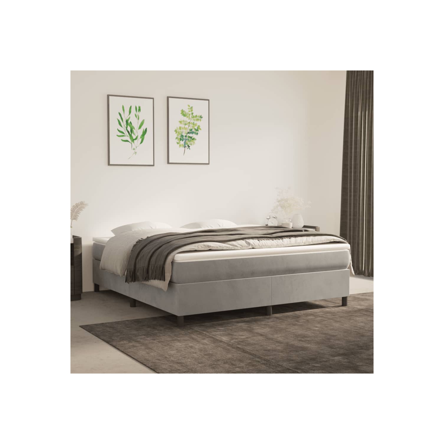 vidaXL Box Spring Bed Frame Light Grey King Velvet