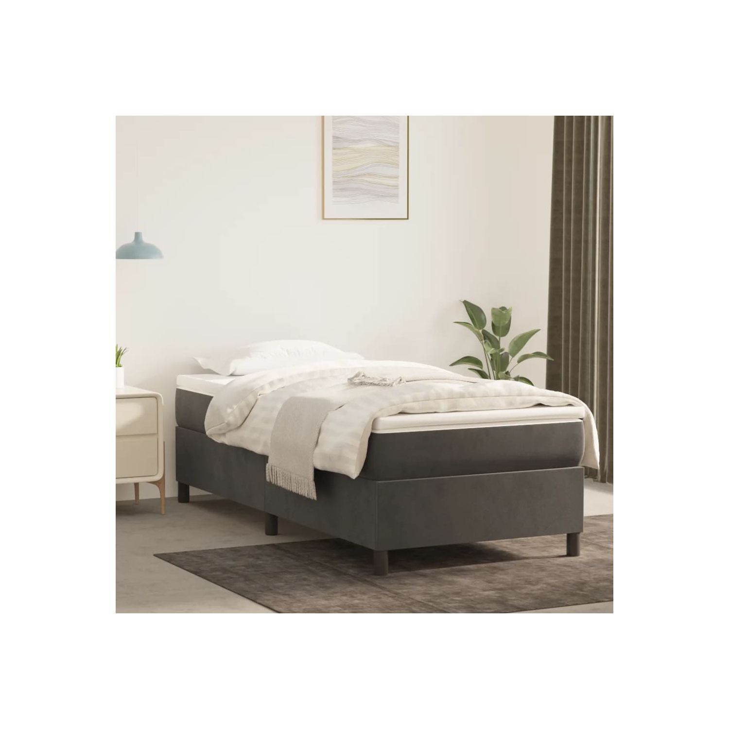 Sommier à ressorts vidaXL Cadre de lit simple très grand velours gris foncé