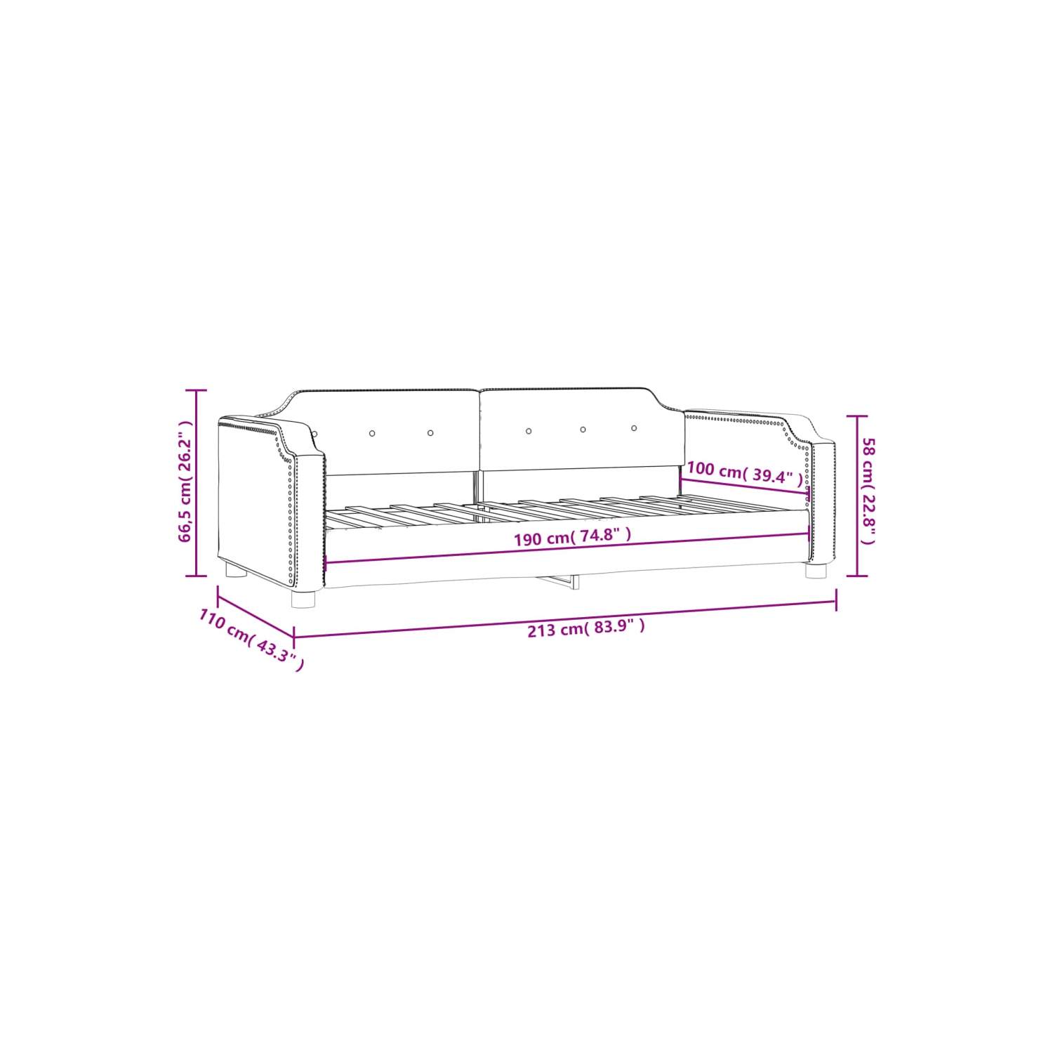 vidaXL Day Bed without Mattress Dark Grey 100x190 cm Fabric