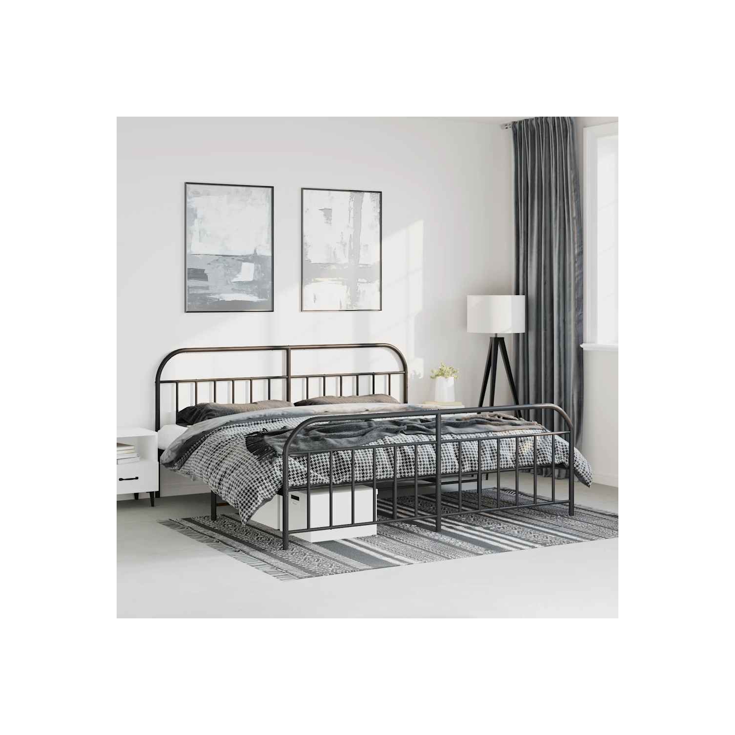 vidaXL 12" Black King Size Metal Bed Frame with Headboard & Footboard No Mattress